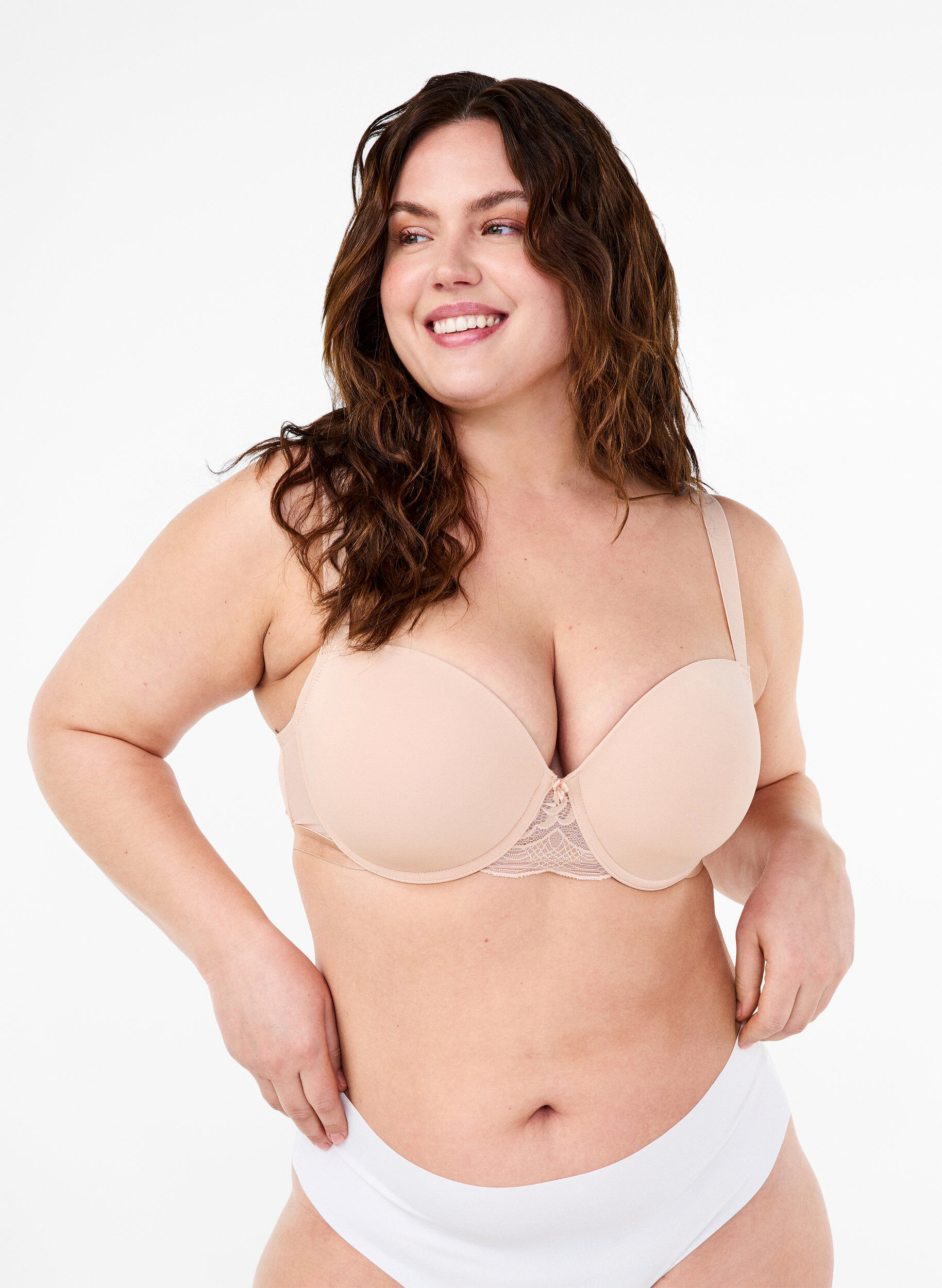 Zizzi Voorgevormde bh met mesh, Beige, Model image number 4