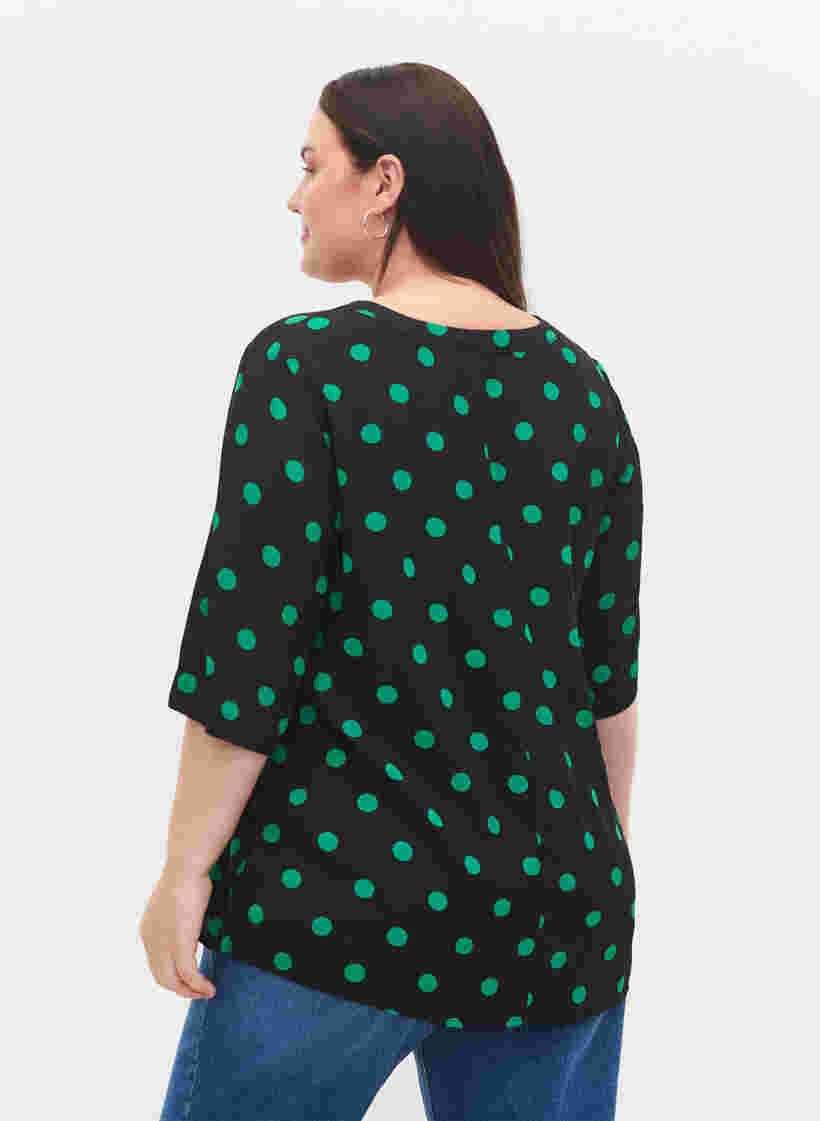 Viscose blouse met stippen, Black jol Green dot, Model image number 1
