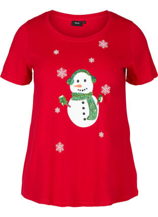 Kerst T-shirt met pailletten, Red, Packshot image number 0