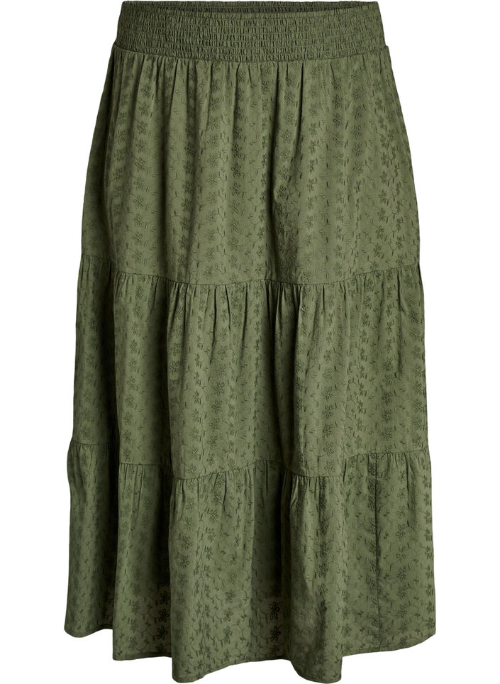 Enkellange katoenen rok met gesmokte taille, Groen, Packshot image number 0