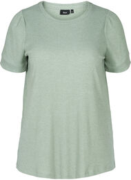 T-shirt met korte mouwen in rib en viscosemix, Lily Pad