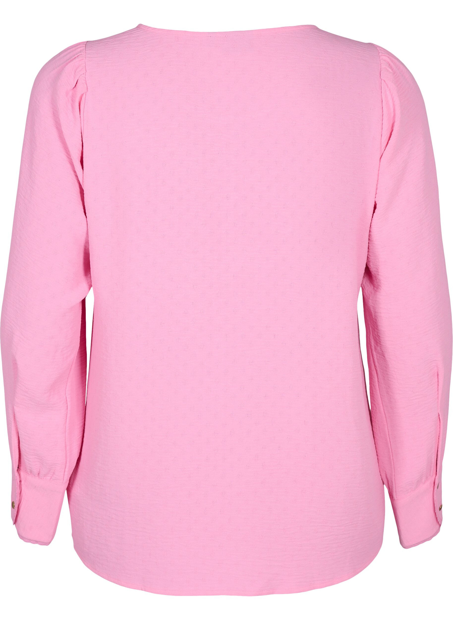 Zizzi Blouse met lange mouwen en textuur, Rosebloom, Packshot image number 1