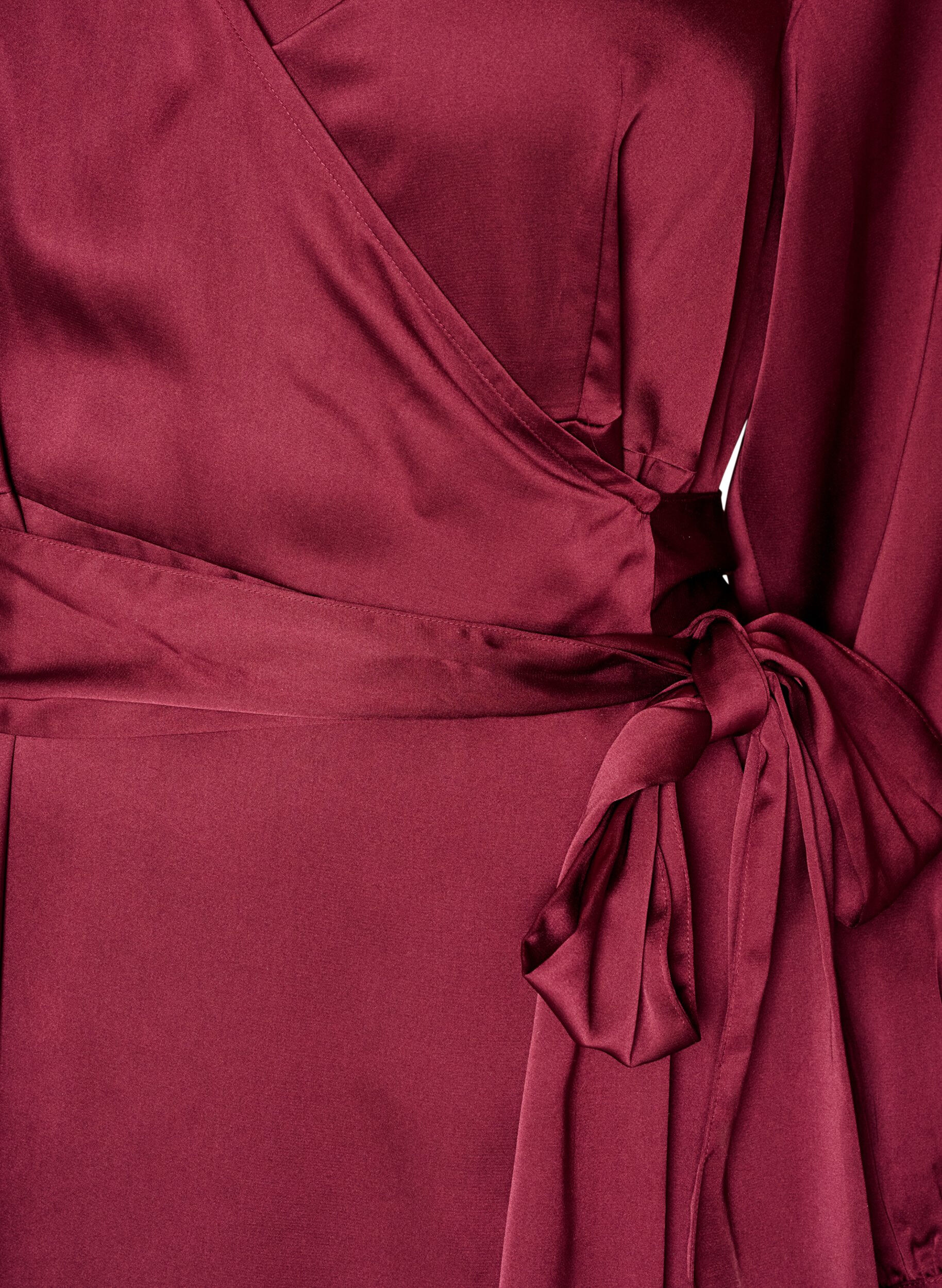 ZizziKorte satijnen jurk met wikkeldesign, Rood, Packshot image number 2
