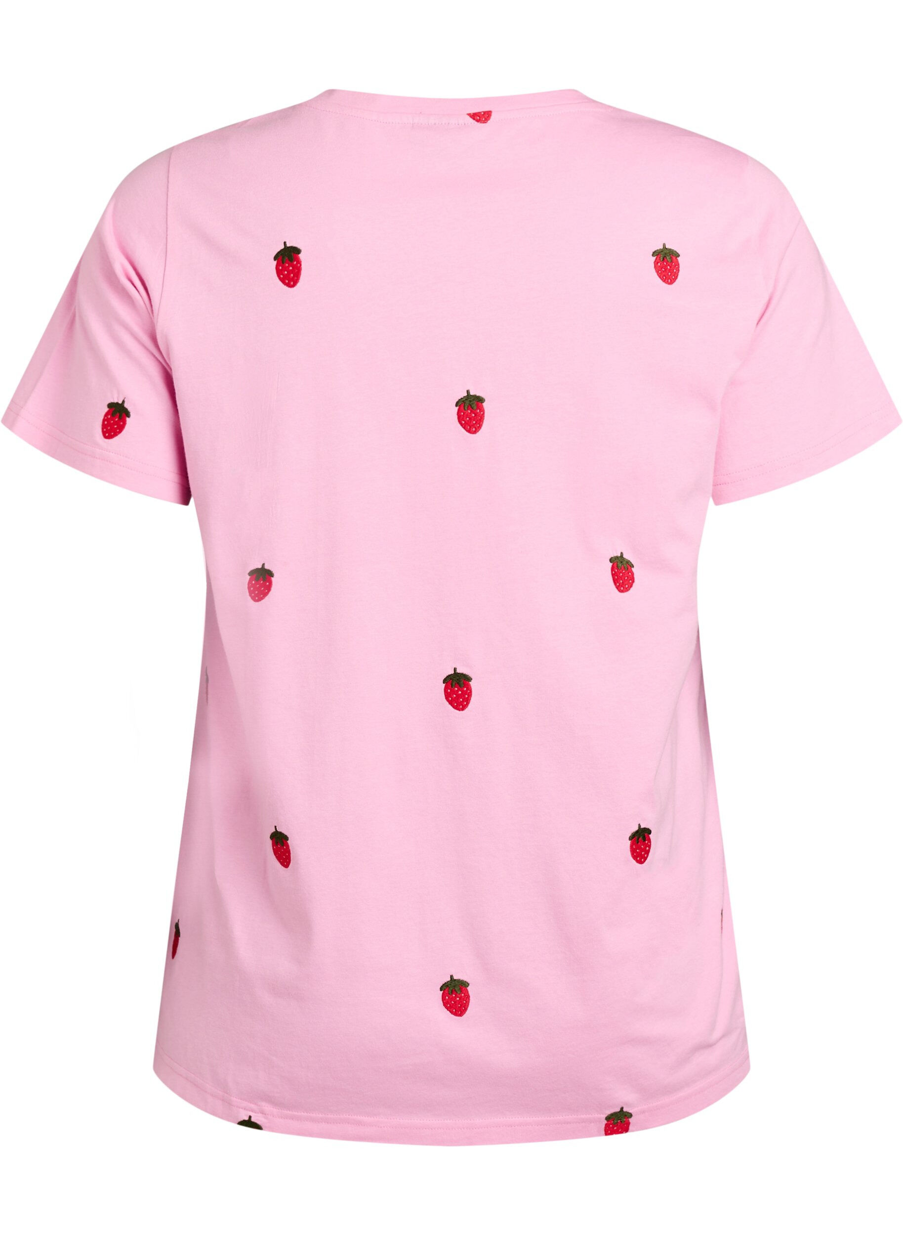 Zizzi T-shirt in biologisch katoen met geborduurde motieven, Roze, Packshot image number 1