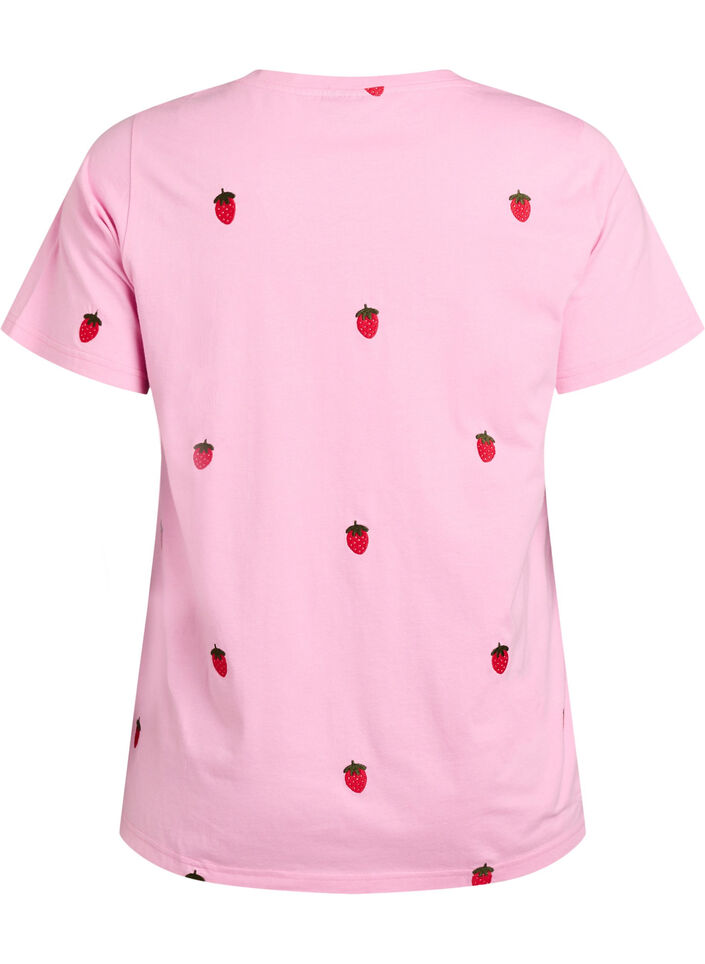 T-shirt in biologisch katoen met geborduurde motieven, Roze, Packshot image number 1