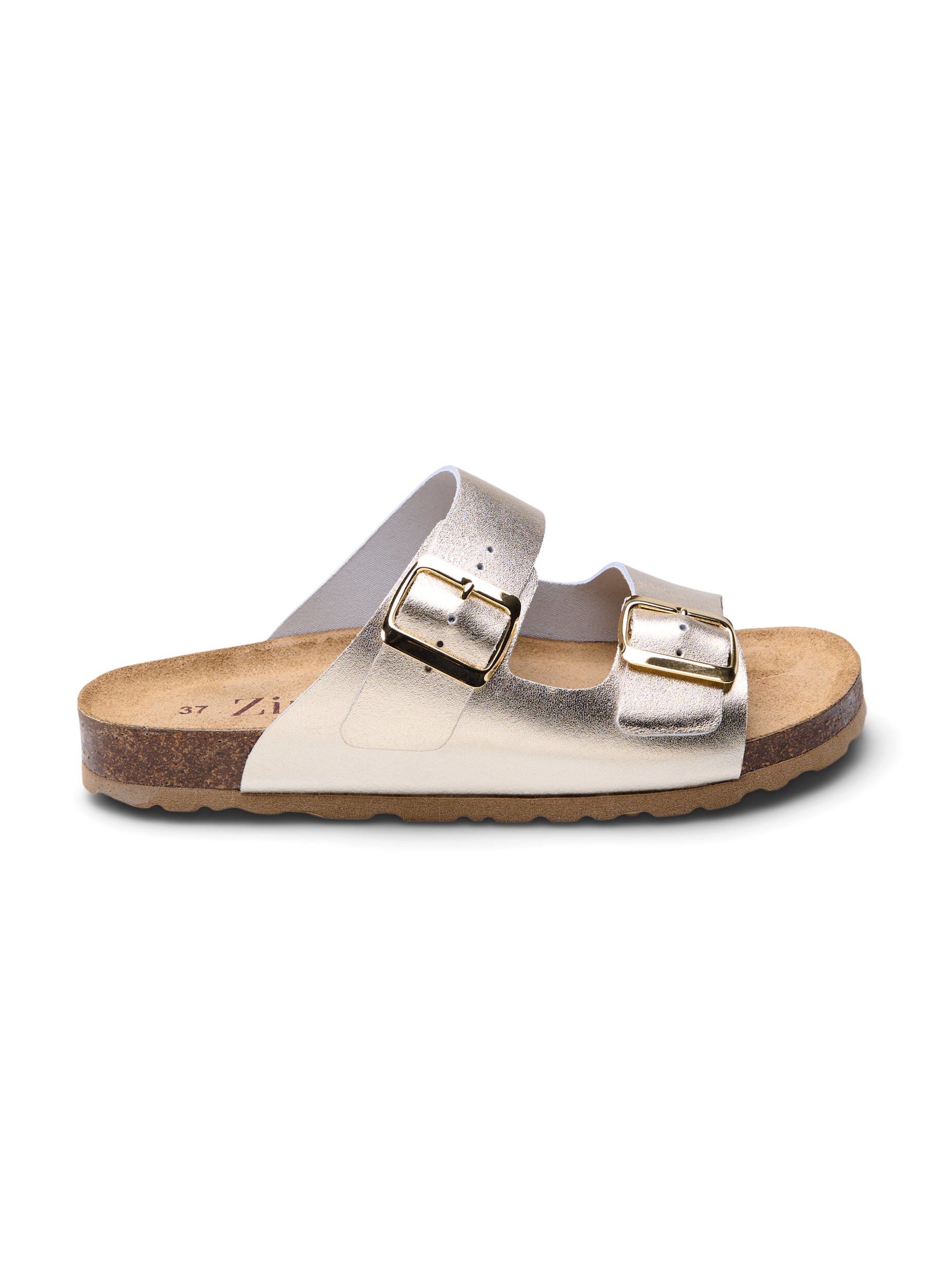 Leren sandalen met wijde pasvorm - Goud - Maat 42-60 - Zizzi