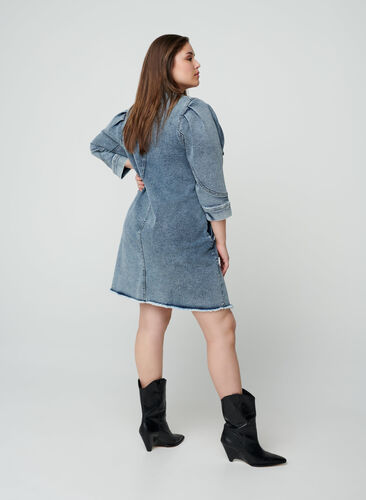 Denim jurk met 3/4 mouwen, Light blue denim ASS, Model image number 1