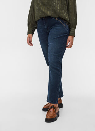 Slim fit Emily jeans met klinknagels, Dark blue, Model image number 3