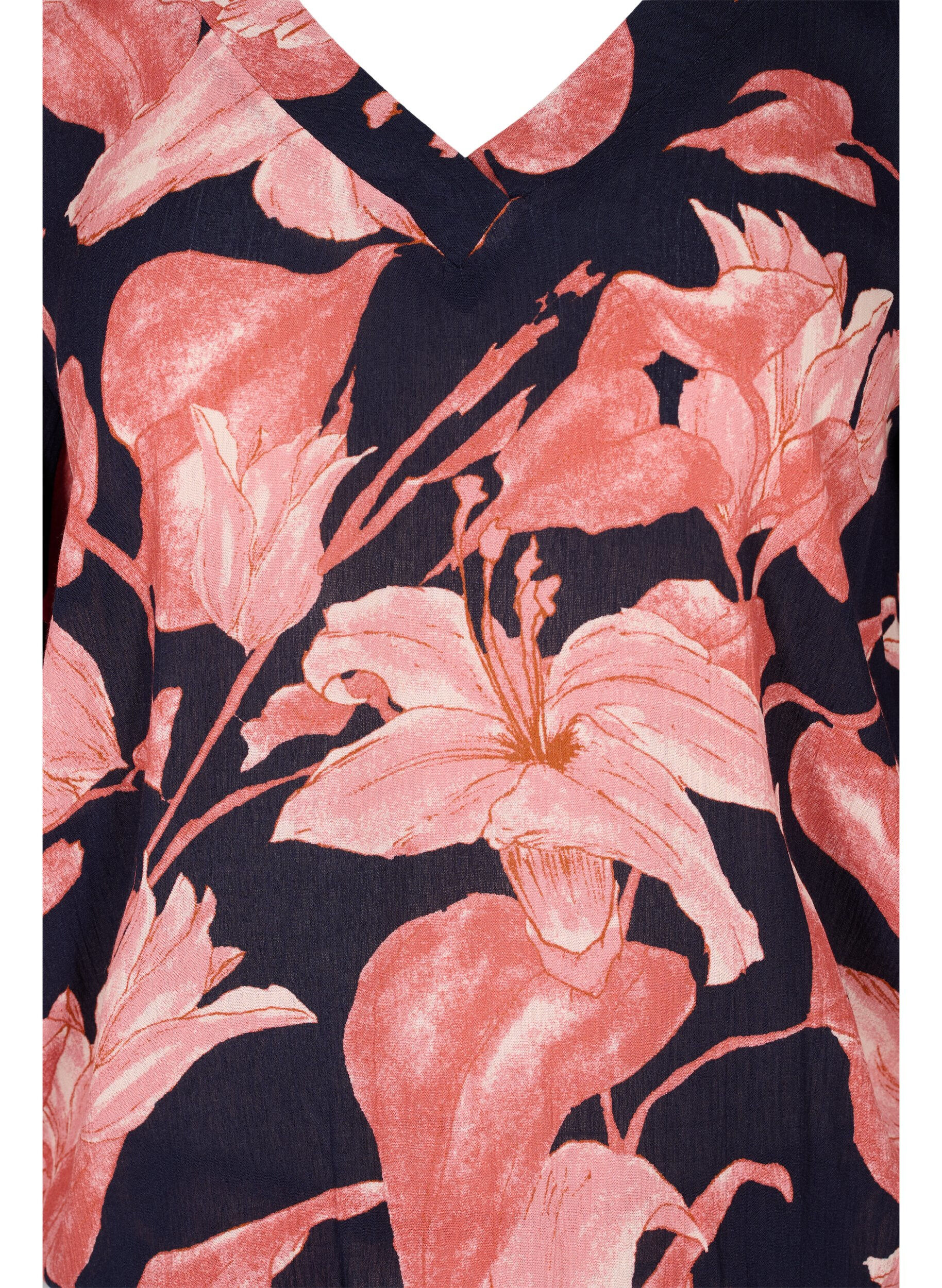 Zizzi Viscose blouse met smok, N. Sky Sketch Flower, Packshot image number 2