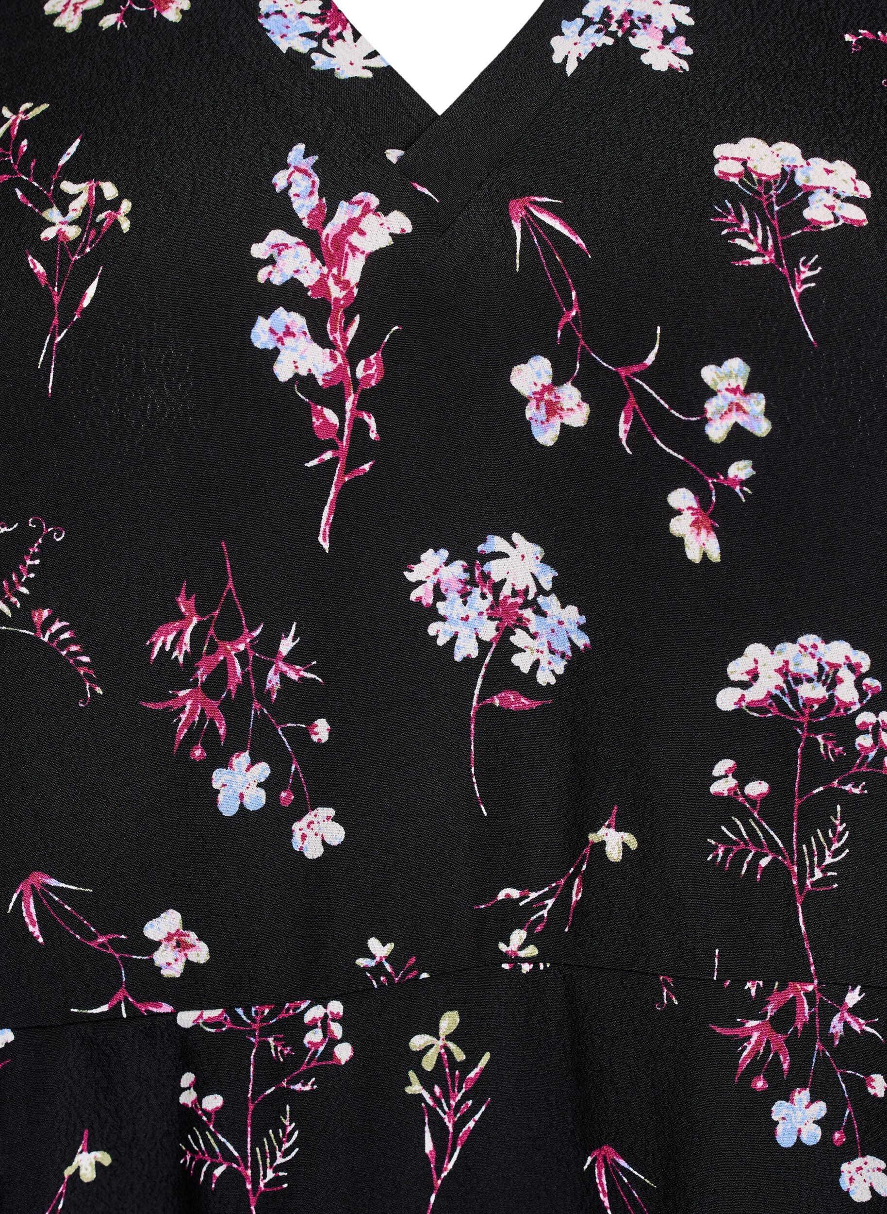 ZizziKorte jurk met bloemenprint, Zwart, Packshot image number 2