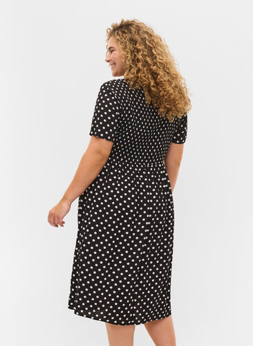 Viscose jurk met print en smokwerk, Black Dot, Model image number 1