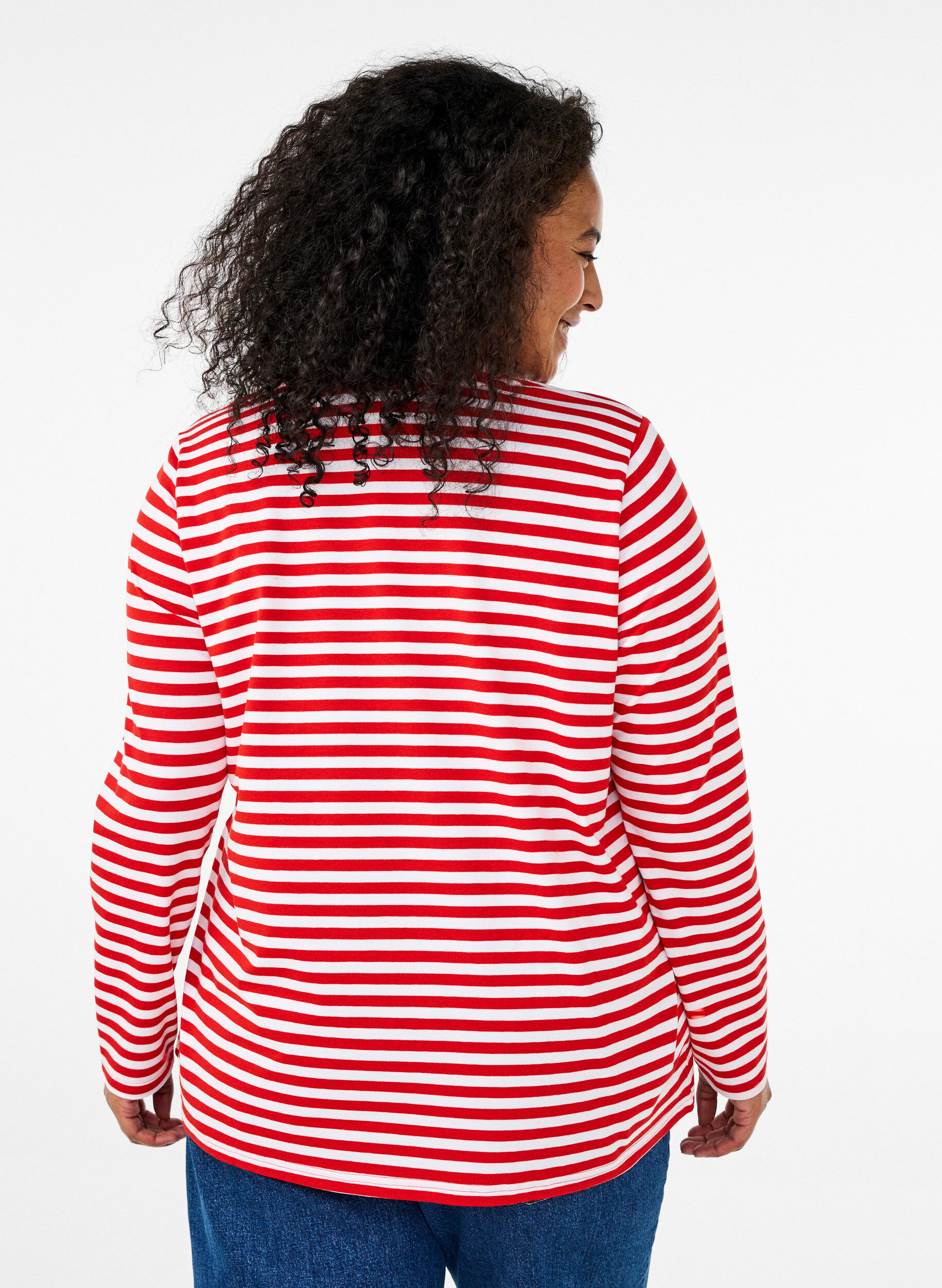Zizzi Gestreepte blouse met motief, Whitew.FlameS.Stripe, Model image number 1