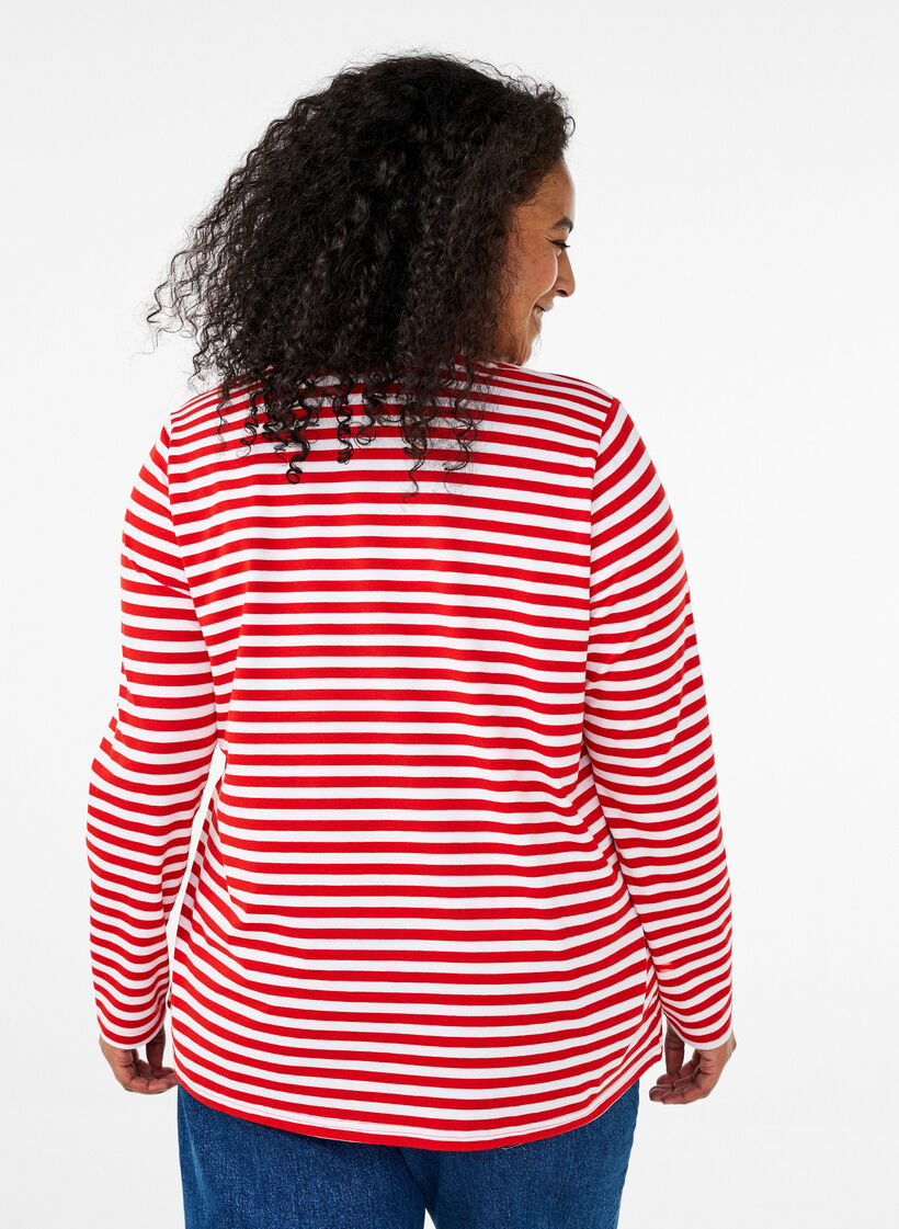 Gestreepte blouse met motief, Whitew.FlameS.Stripe, Model image number 1