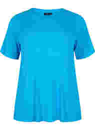 T-shirt van viscose met ribstructuur, Ibiza Blue