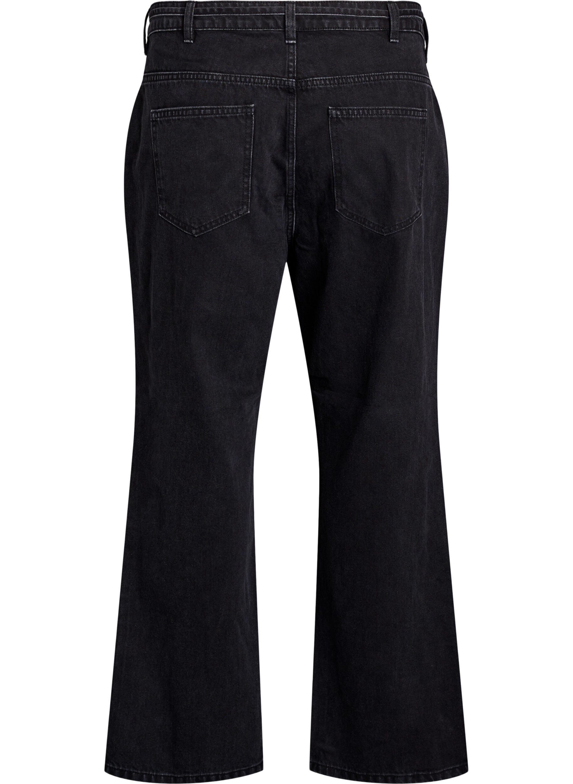 Zizzi Straight-fit jeans met een strikceintuur, Zwart, Packshot image number 1