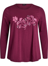 Nacht top in katoen met print aan de voorkant, Donker Bordeaux