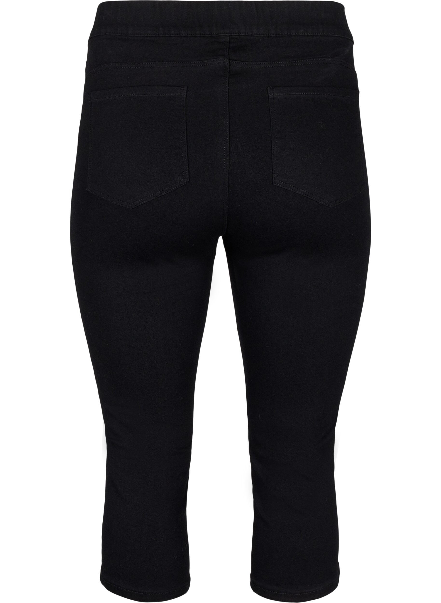 Zizzi Denim capribroek met elastische tailleband, Zwart, Packshot image number 1
