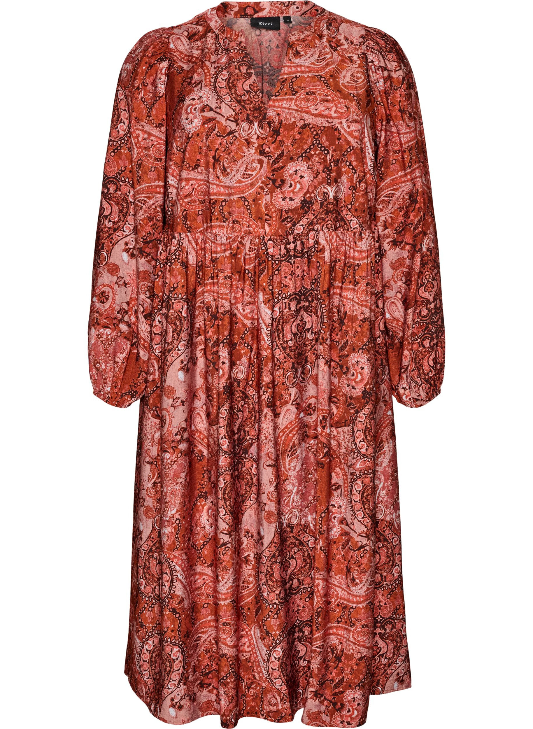 ZizziViscose midi-jurk met paisleyprint, Oranje, Packshot image number 0