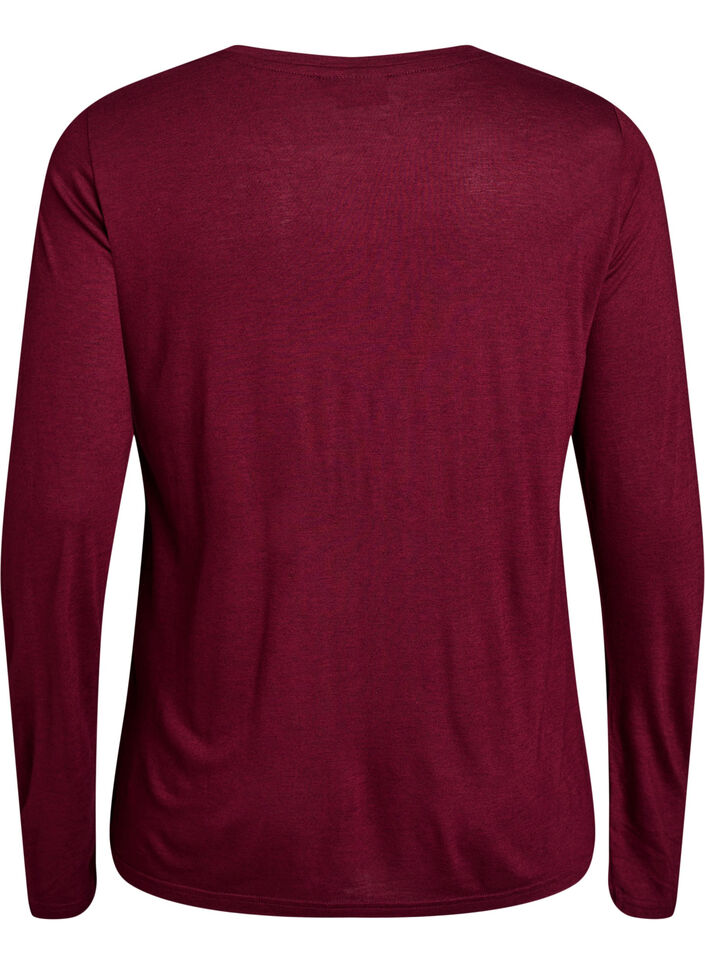 Blouse met lange mouwen van wol en viscose, Donker Bordeaux, Packshot image number 1