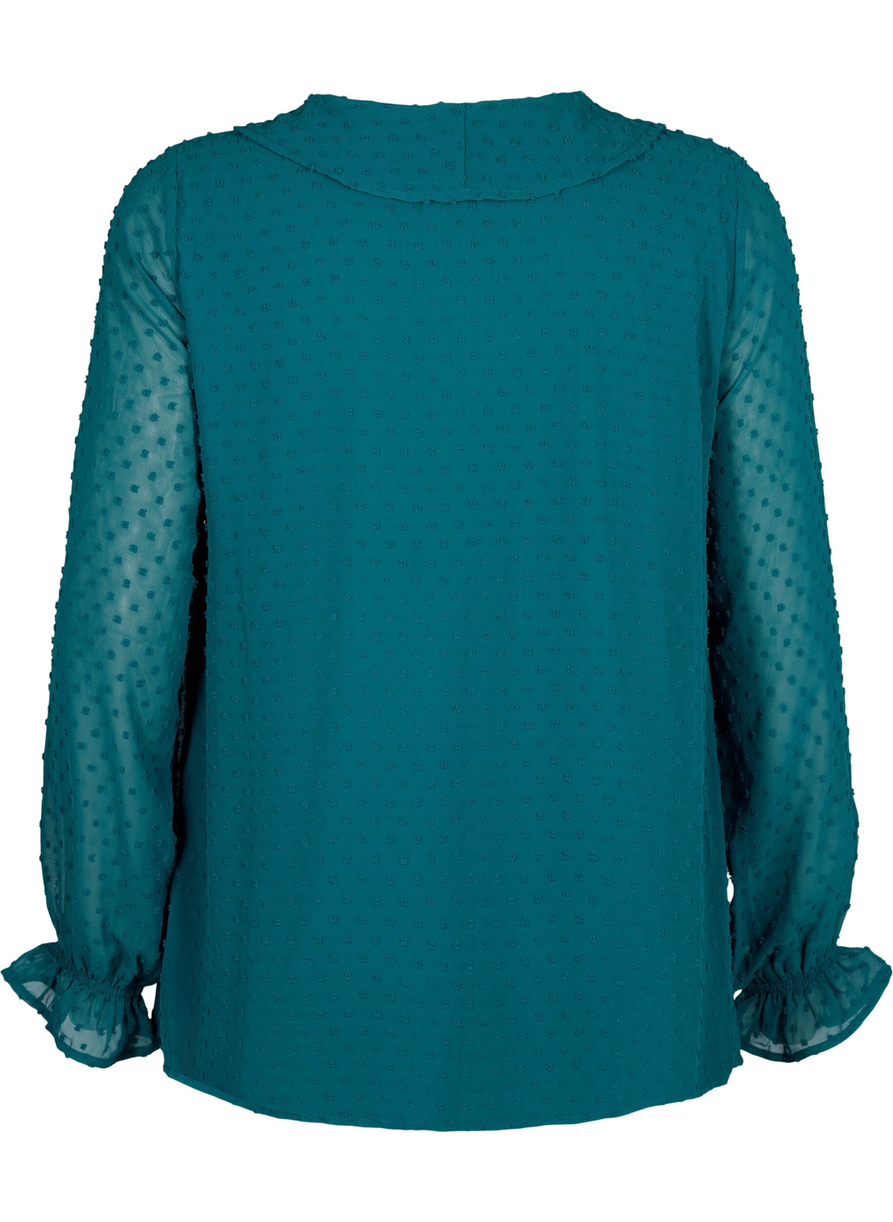 Zizzi Blouse met ruches en gestippelde structuur, Shaded Spruce, Packshot image number 1