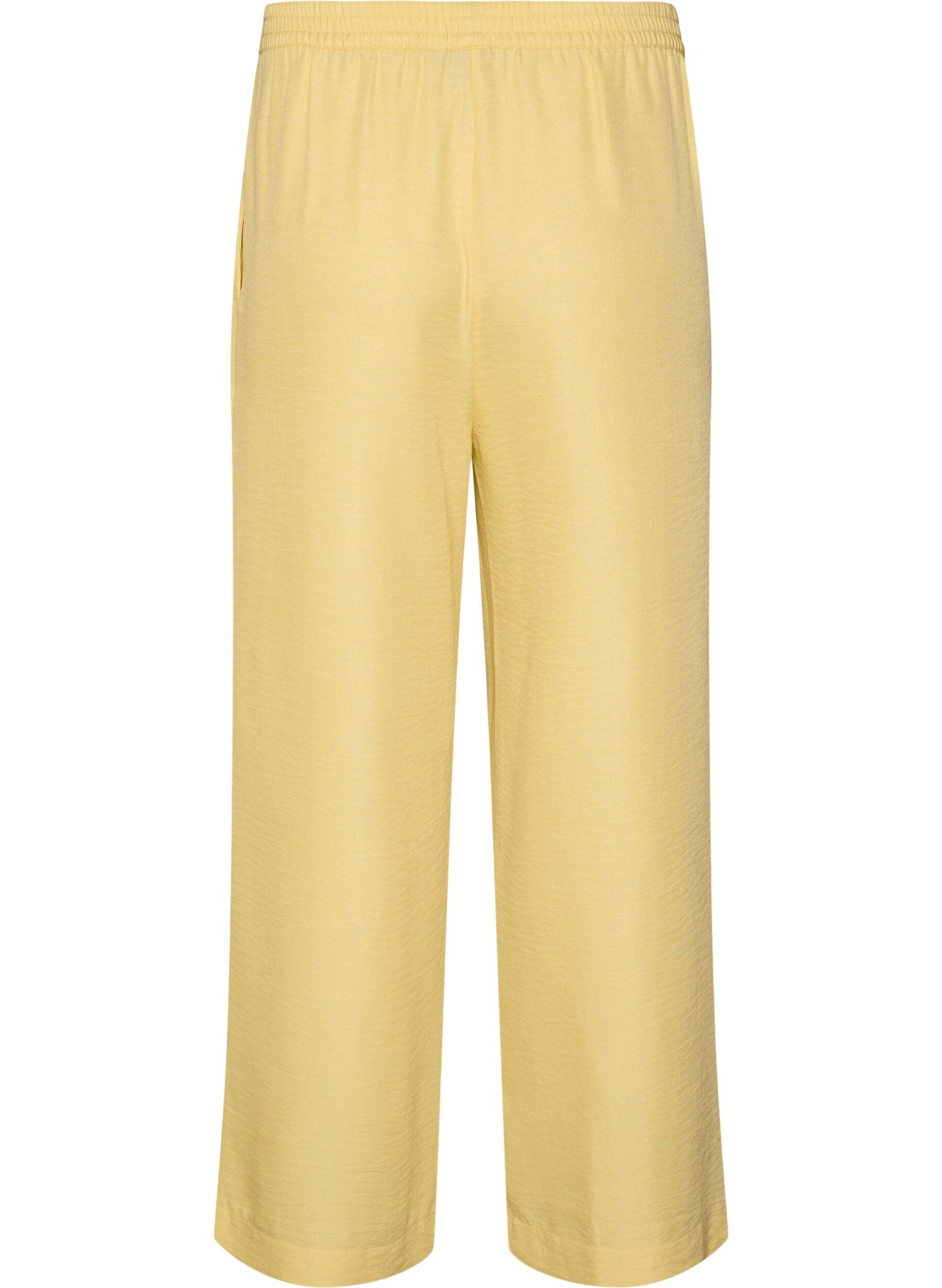 ZizziLosse broek met elastische tailleband en zakken, Geel, Packshot image number 1