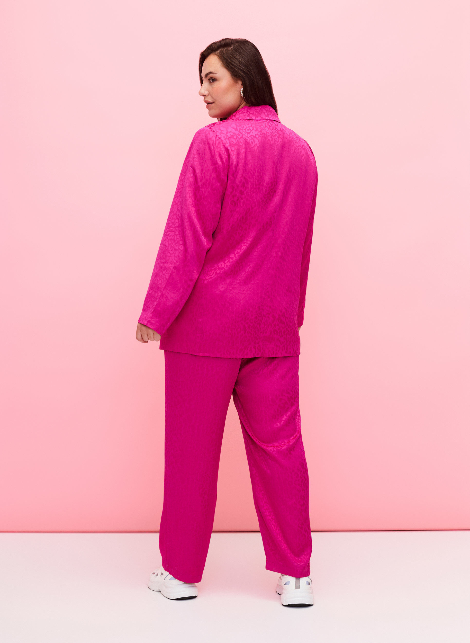 Zizzi Dubbelgestikte jacquard broek van viscose, Rose Violet, Model image number 1