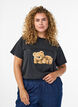 T-shirt met teddybeerprint en gewassen look, Grijs, Model image number 0