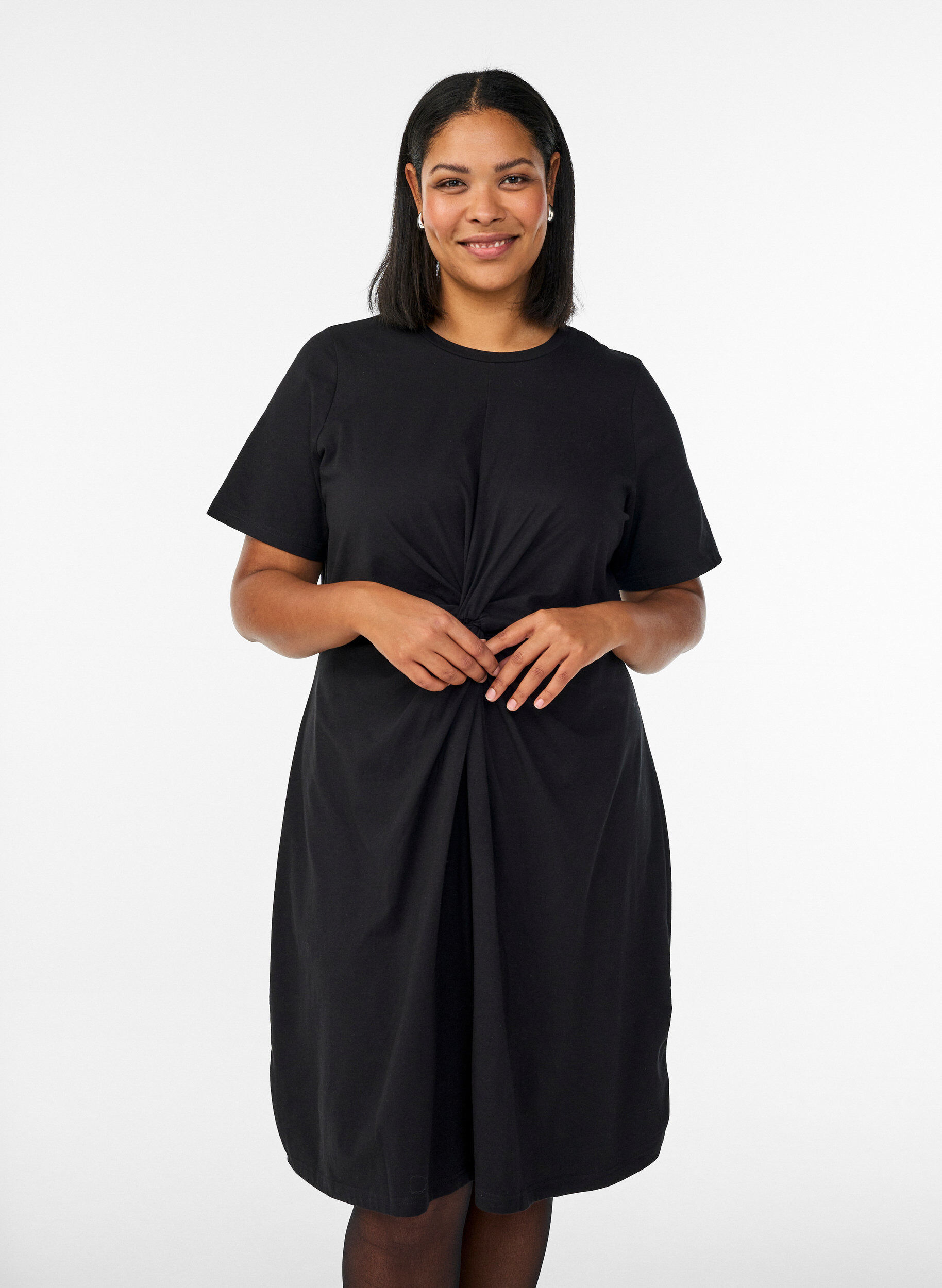 Katoenen jurk met twistdetail, Zwart, Model