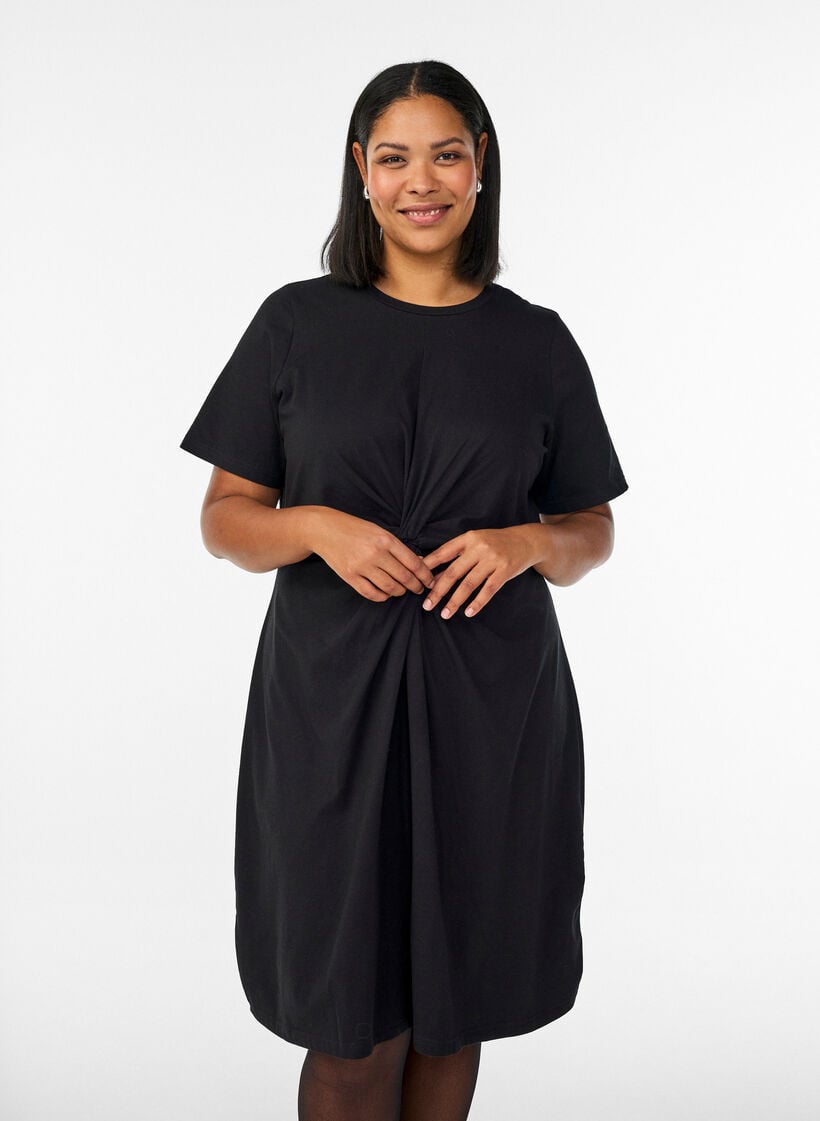Katoenen jurk met twistdetail, Zwart, Model image number 0