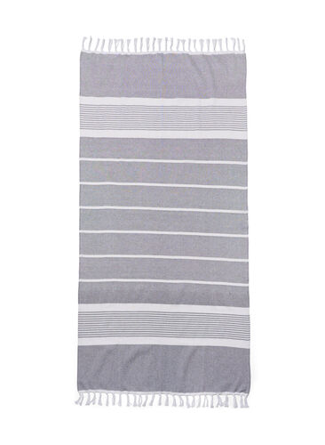 Gestreepte handdoek met franjes, Medium Grey Melange, Packshot image number 1