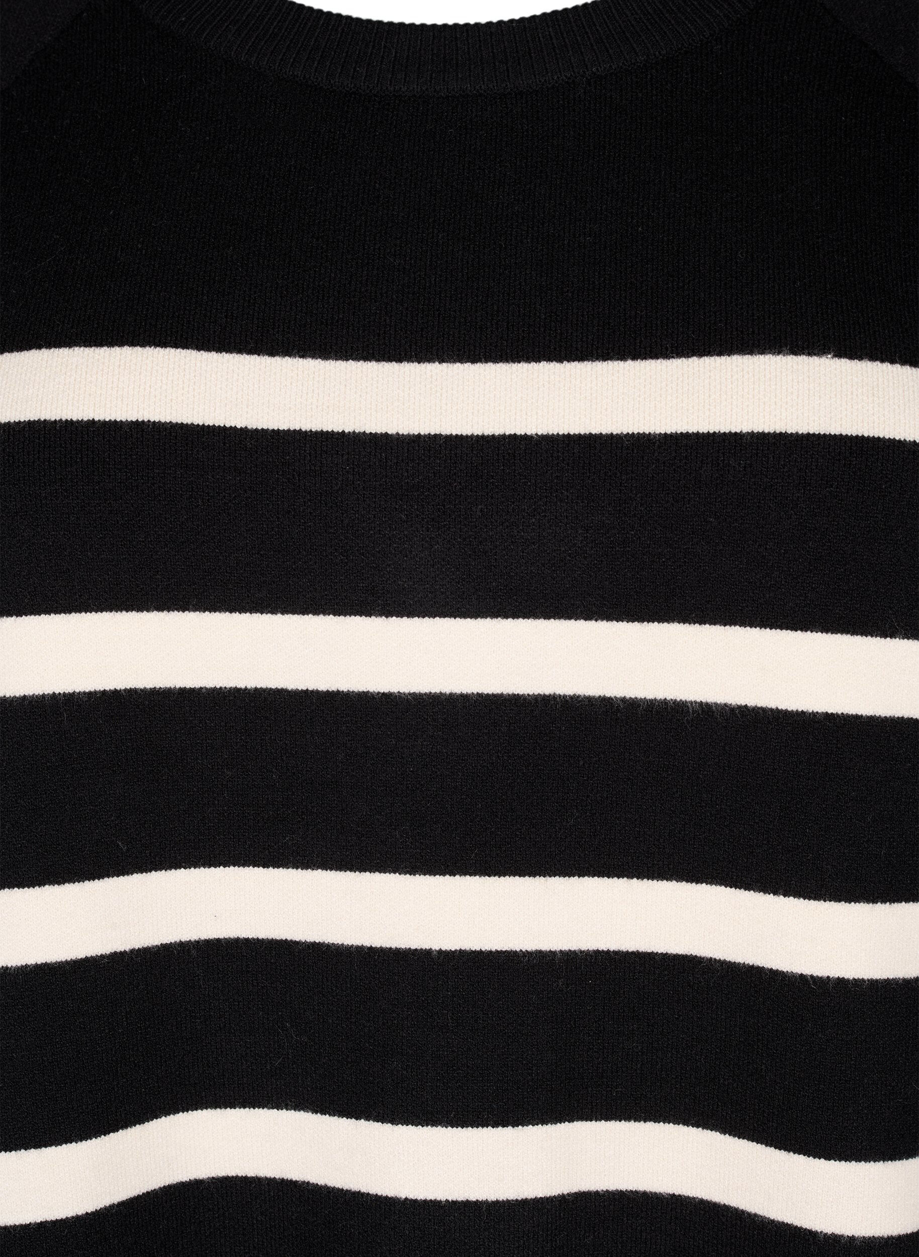 Zizzi Gebreide blouse met 3/4 mouwen en strepen, Black Birch Stripes, Packshot image number 2