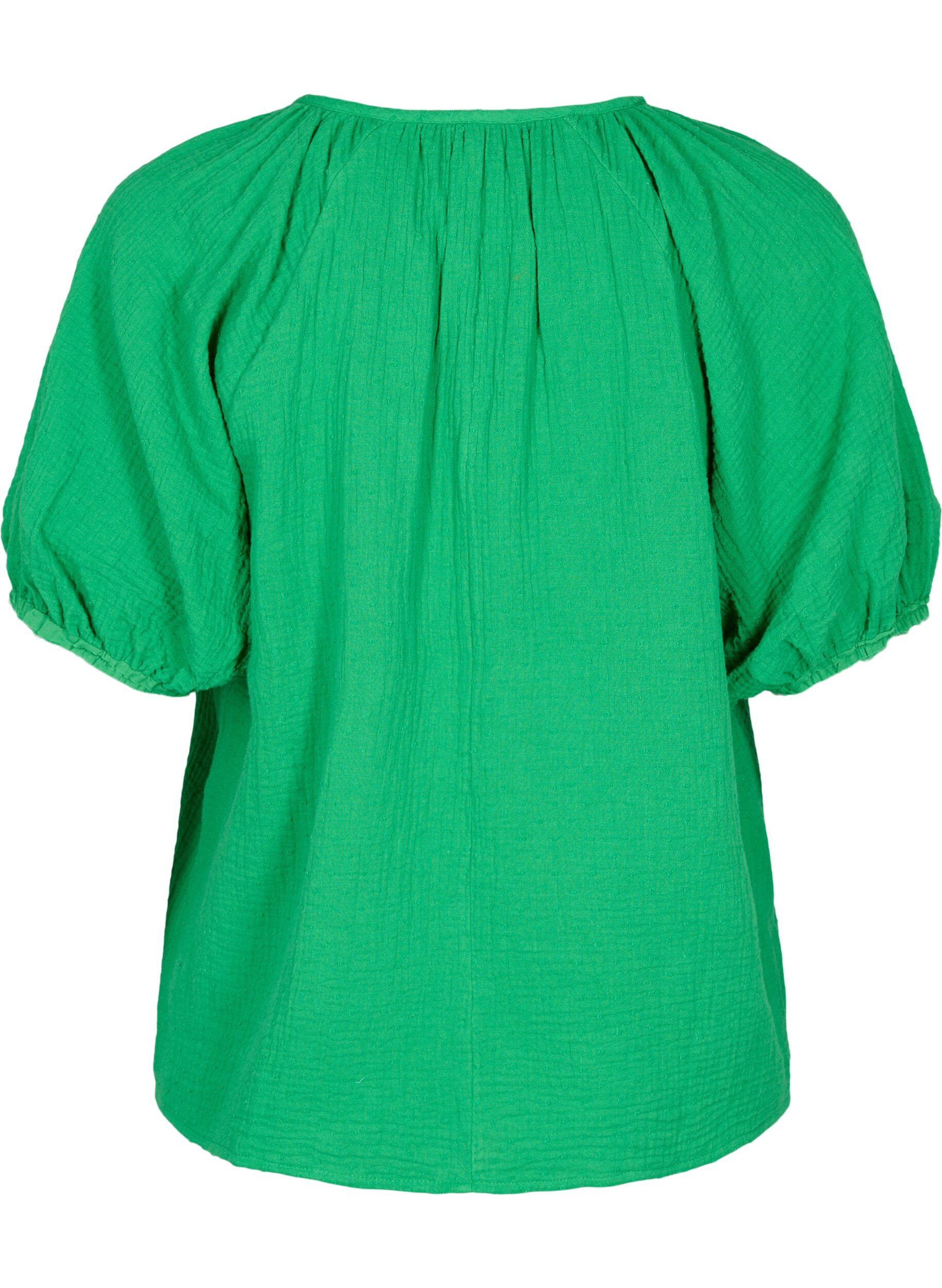 Zizzi Katoenen blouse met korte mouw, Bright Green, Packshot image number 1