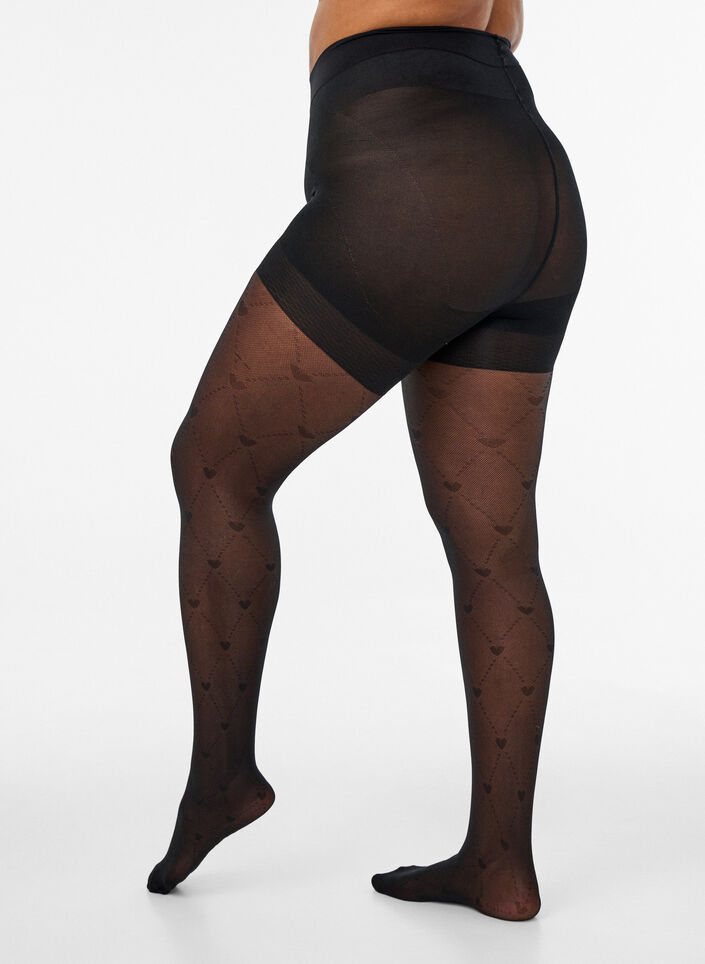 Push-up panties 50 denier met hartpatroon, Zwart, Packshot image number 1