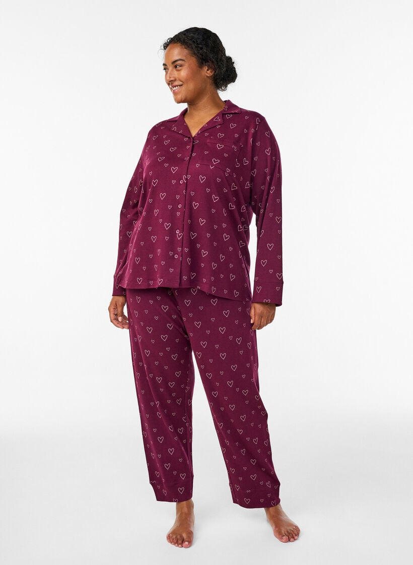 Katoenen pyjamashirt met borstzak, Rood, Model image number 1