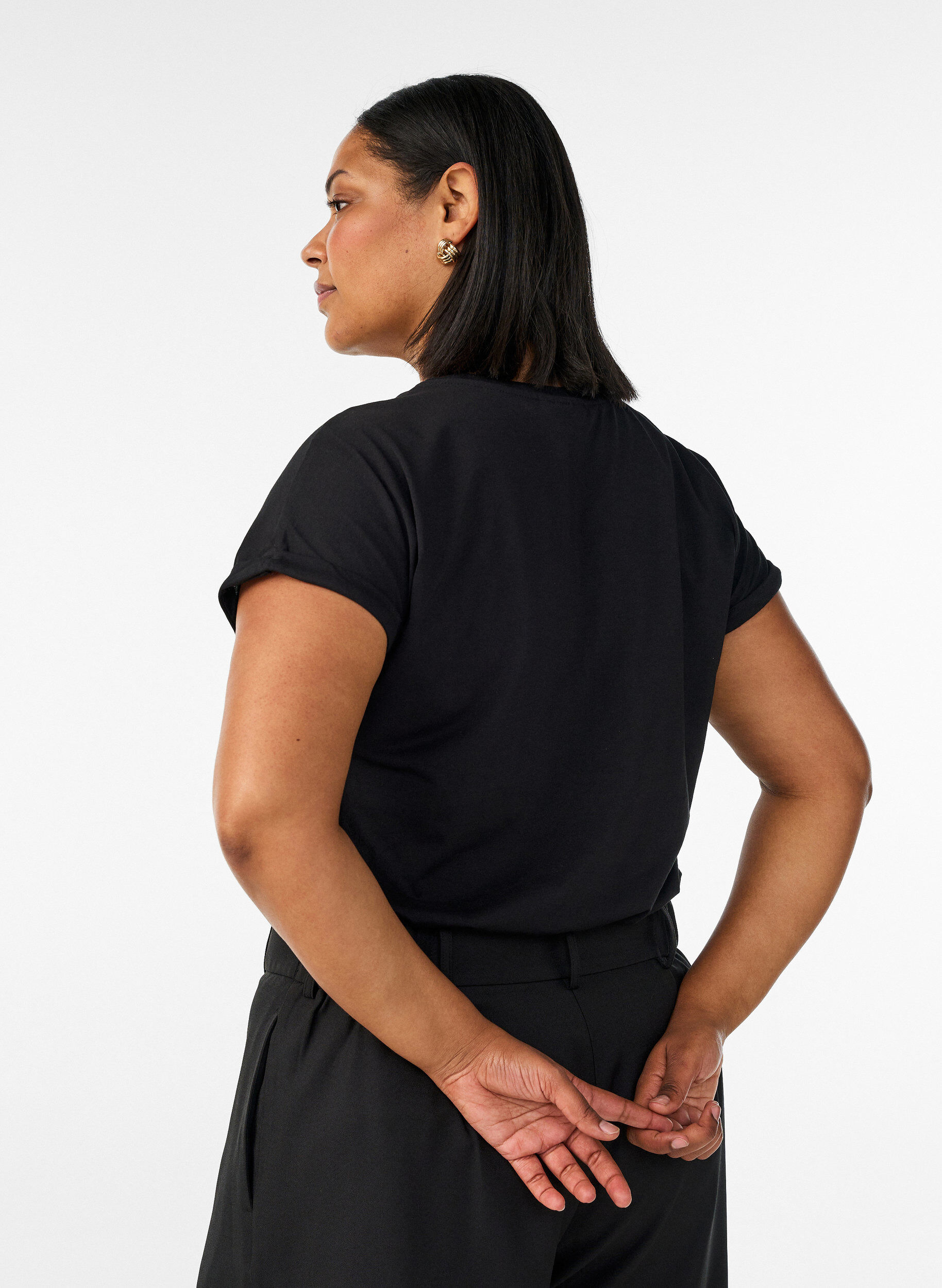 ZizziT-shirt met korte mouwen van katoenmix, Zwart, Model image number 2