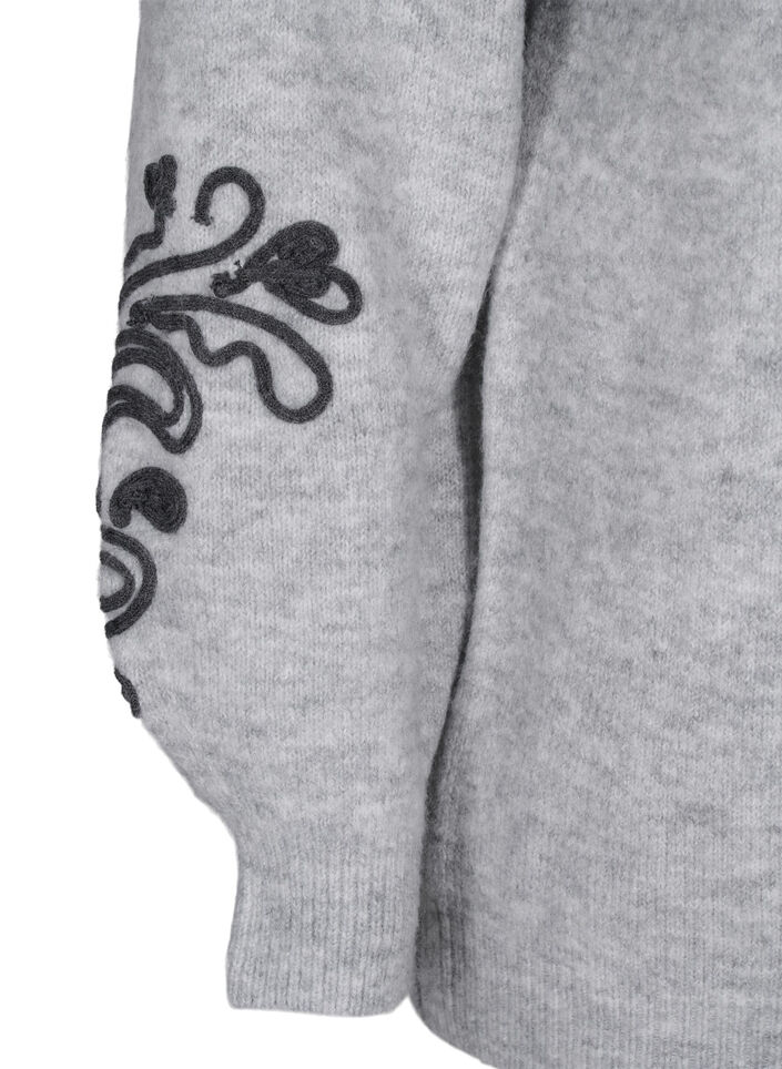 Gebreide blouse met decoratief patroon, Light Grey Melange, Packshot image number 3