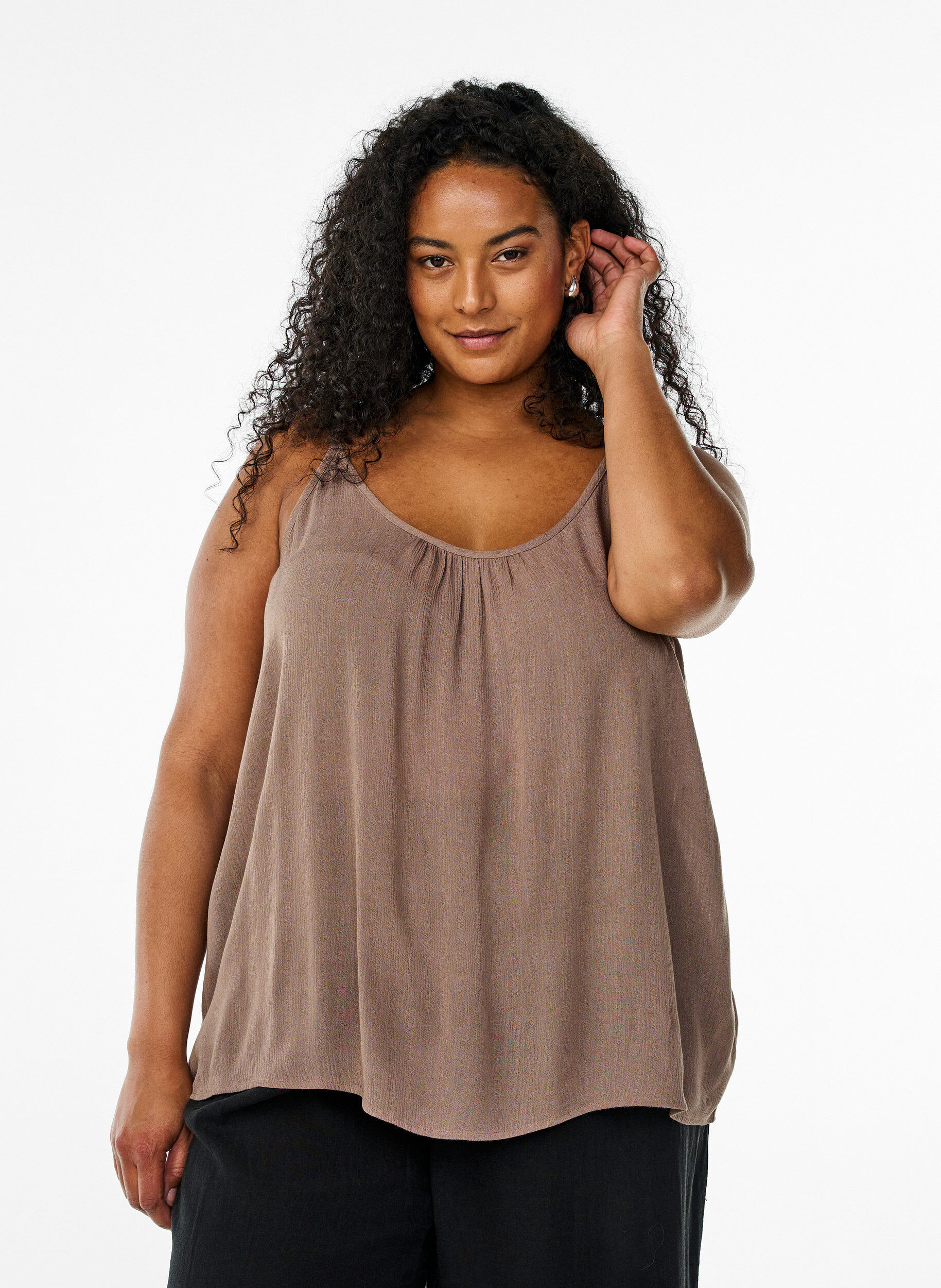 Zizzi Strap top in viscose, Bruin, Model image number 0