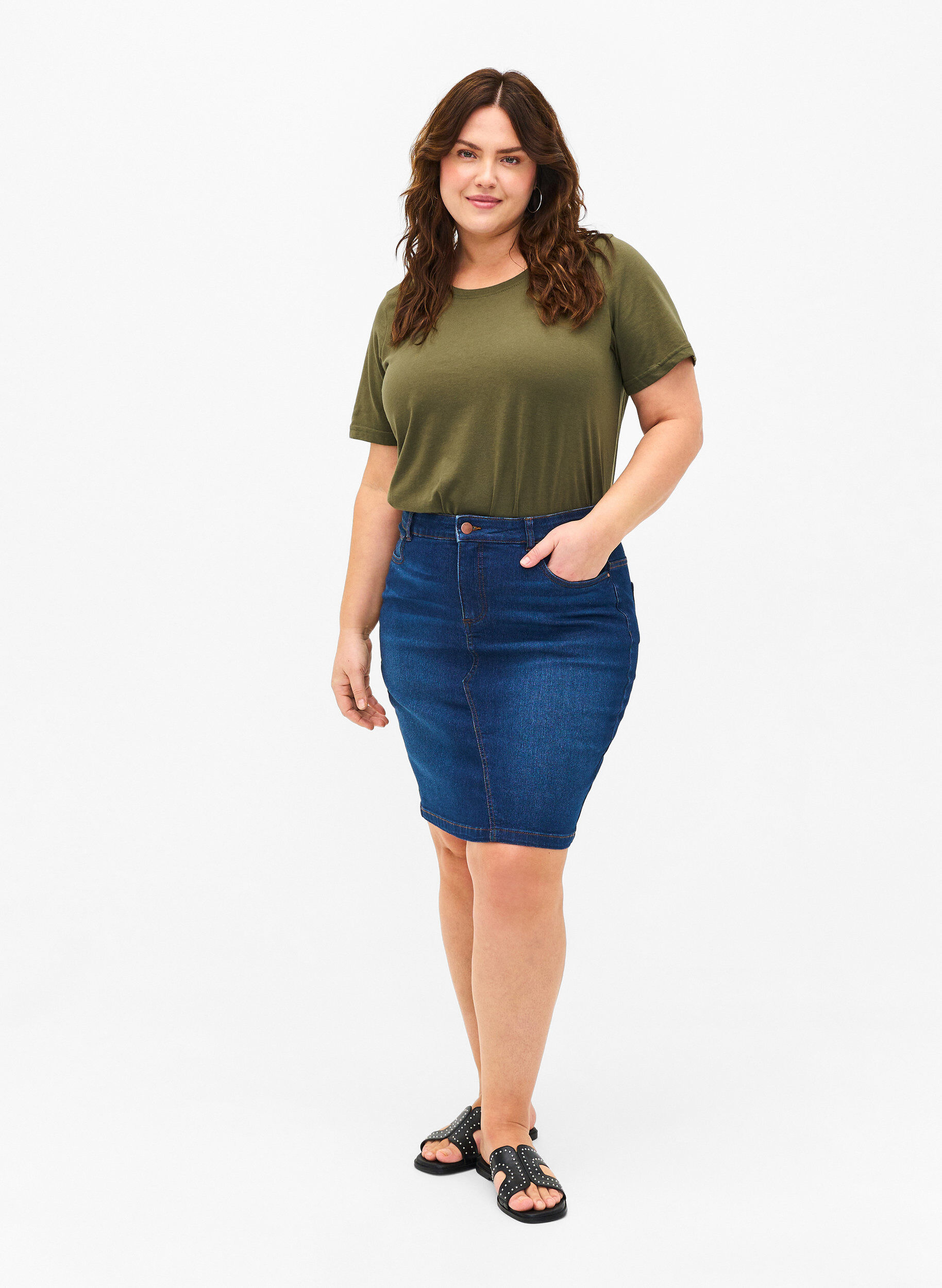 Zizzi FLASH - T-shirt met ronde hals, Olivie Night, Model image number 2