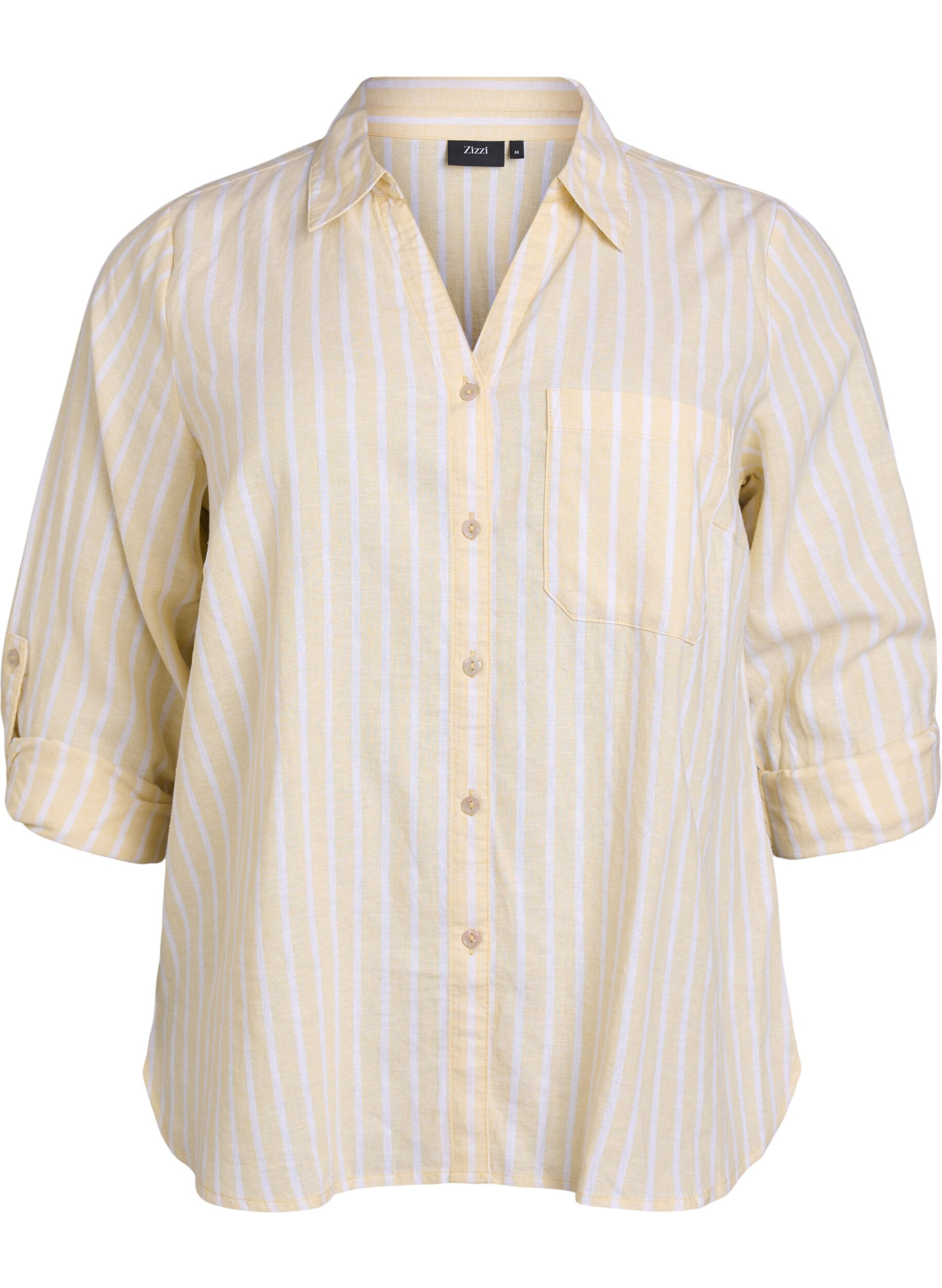ZizziLinnen en viscose shirt met 3/4 mouwen, Beige, Packshot image number 0