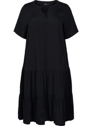 Viscose jurk met korte mouwen en print, Black