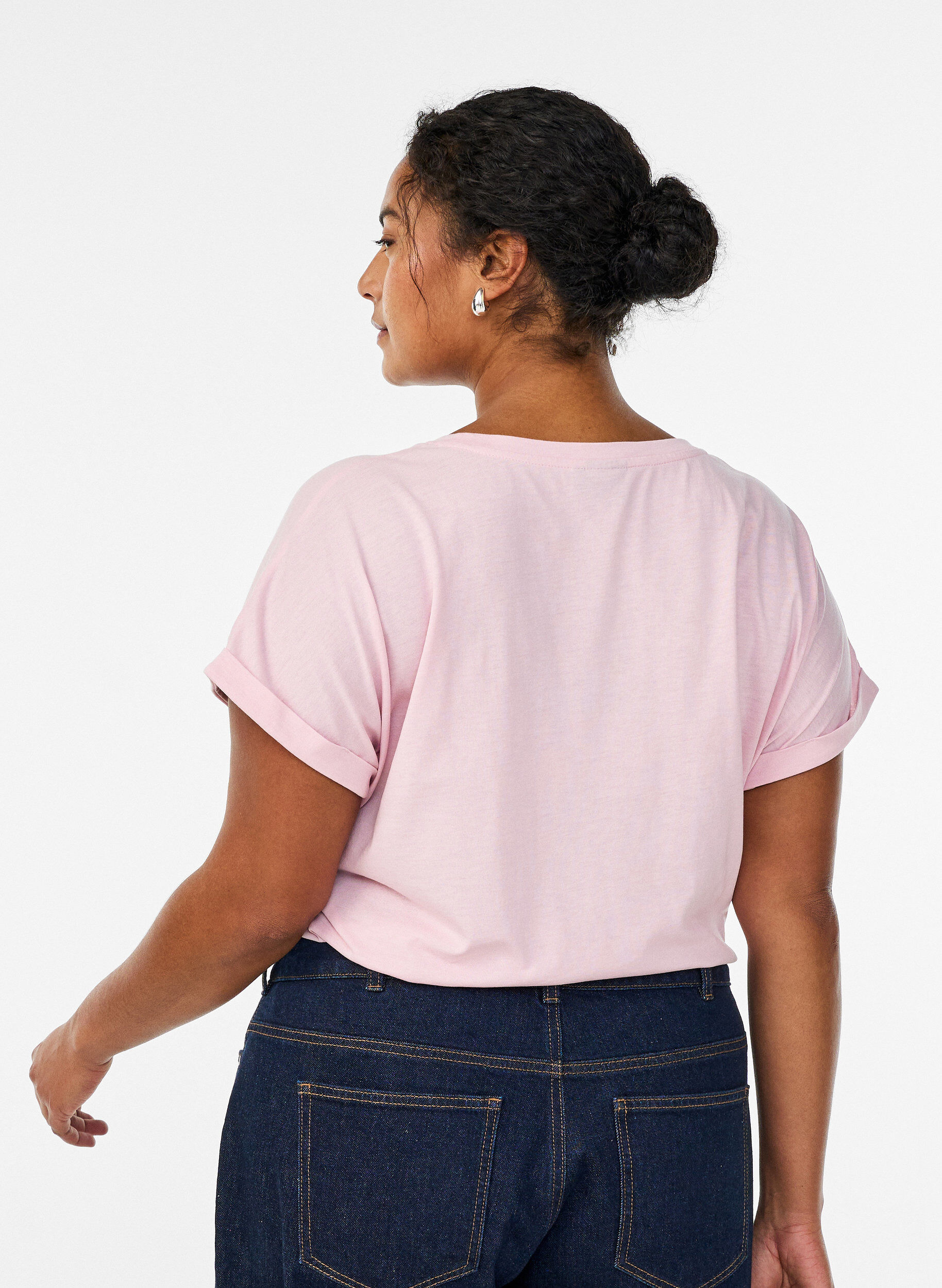 ZizziT-shirt met korte mouwen van katoenmix, Roze, Model image number 2