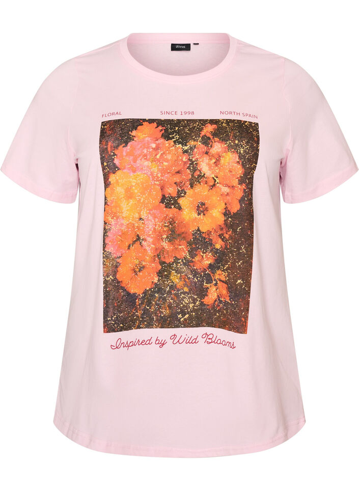 Katoenen T-shirt met print aan de voorkant, Roze, Packshot image number 0
