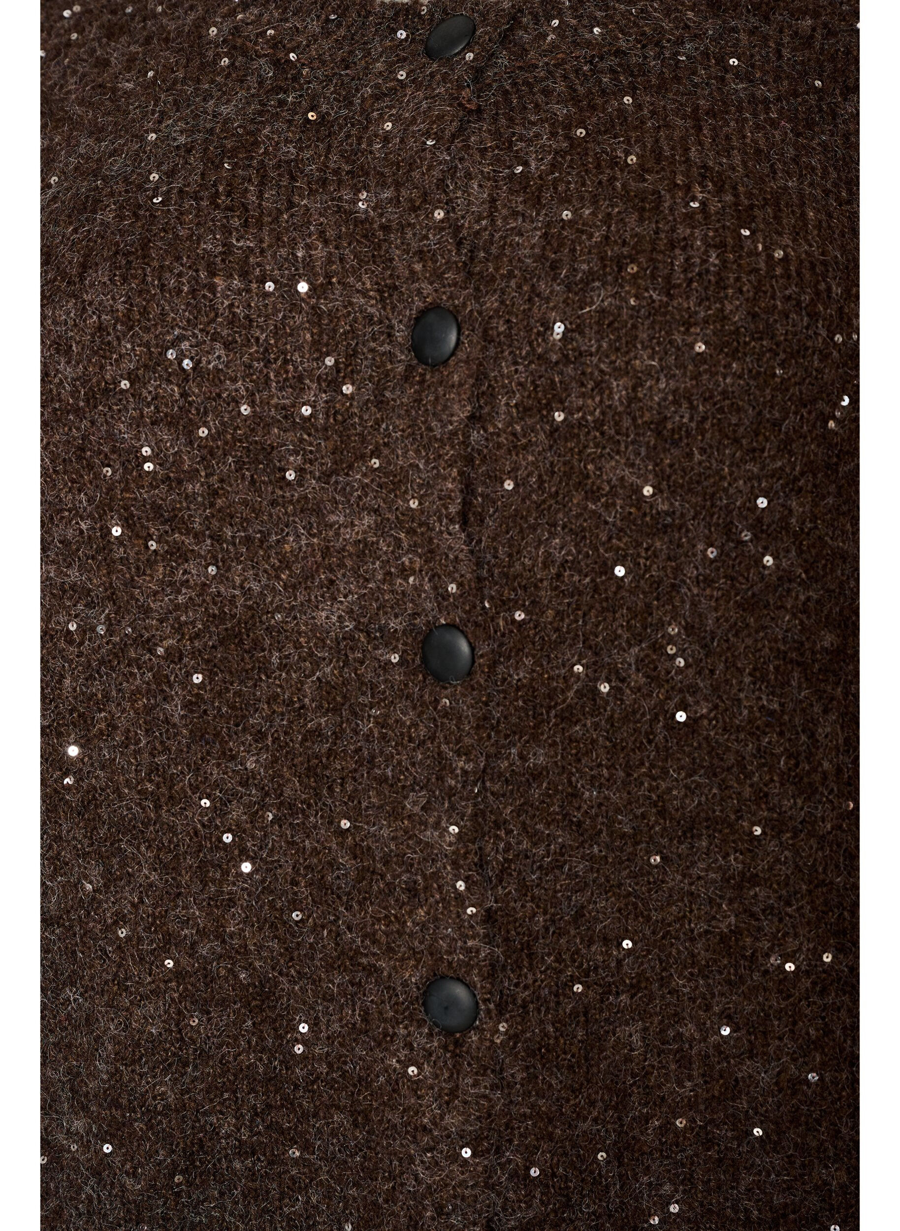 ZizziCardigan met pailletten en knopen, Bruin, Packshot image number 2