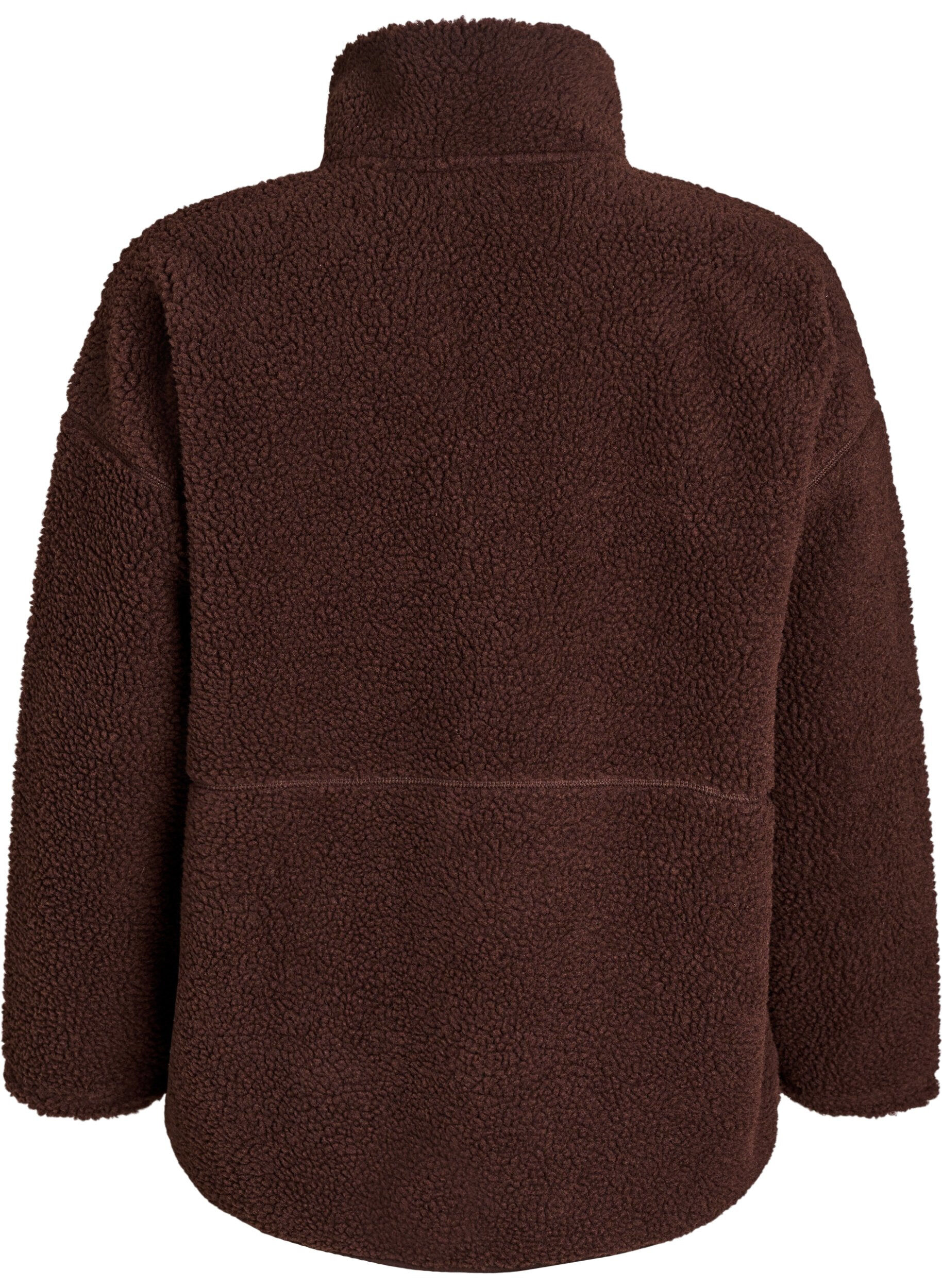 Zizzi Sportieve teddy fleece jas met ritssluiting, Bruin, Packshot image number 1