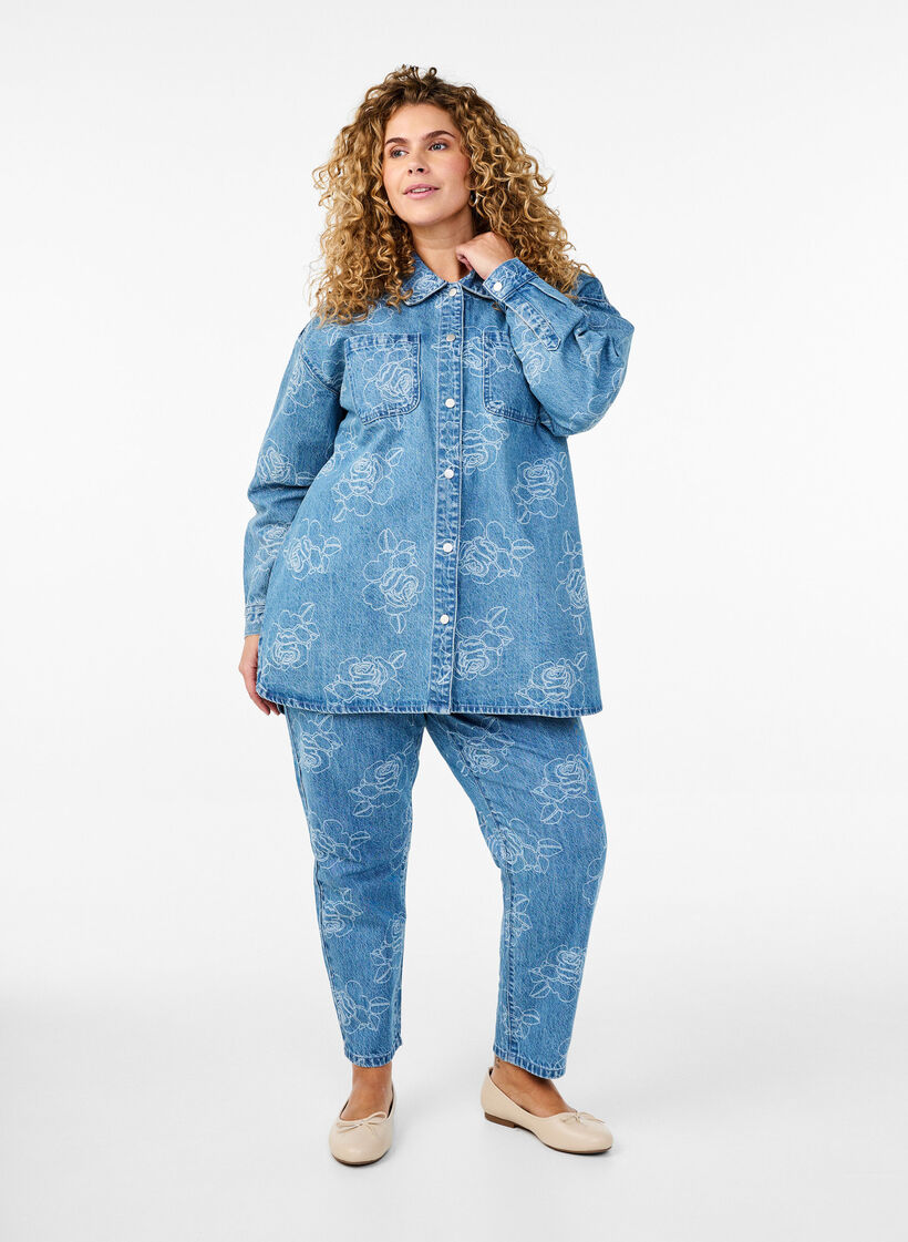Mille jeans met een bloemenpatroon, Blauw, Model image number 0