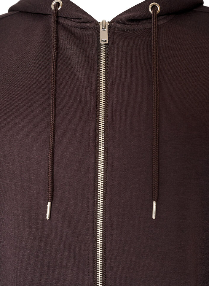 Lange hoodie met ritssluiting en zakken, Bruin, Packshot image number 2