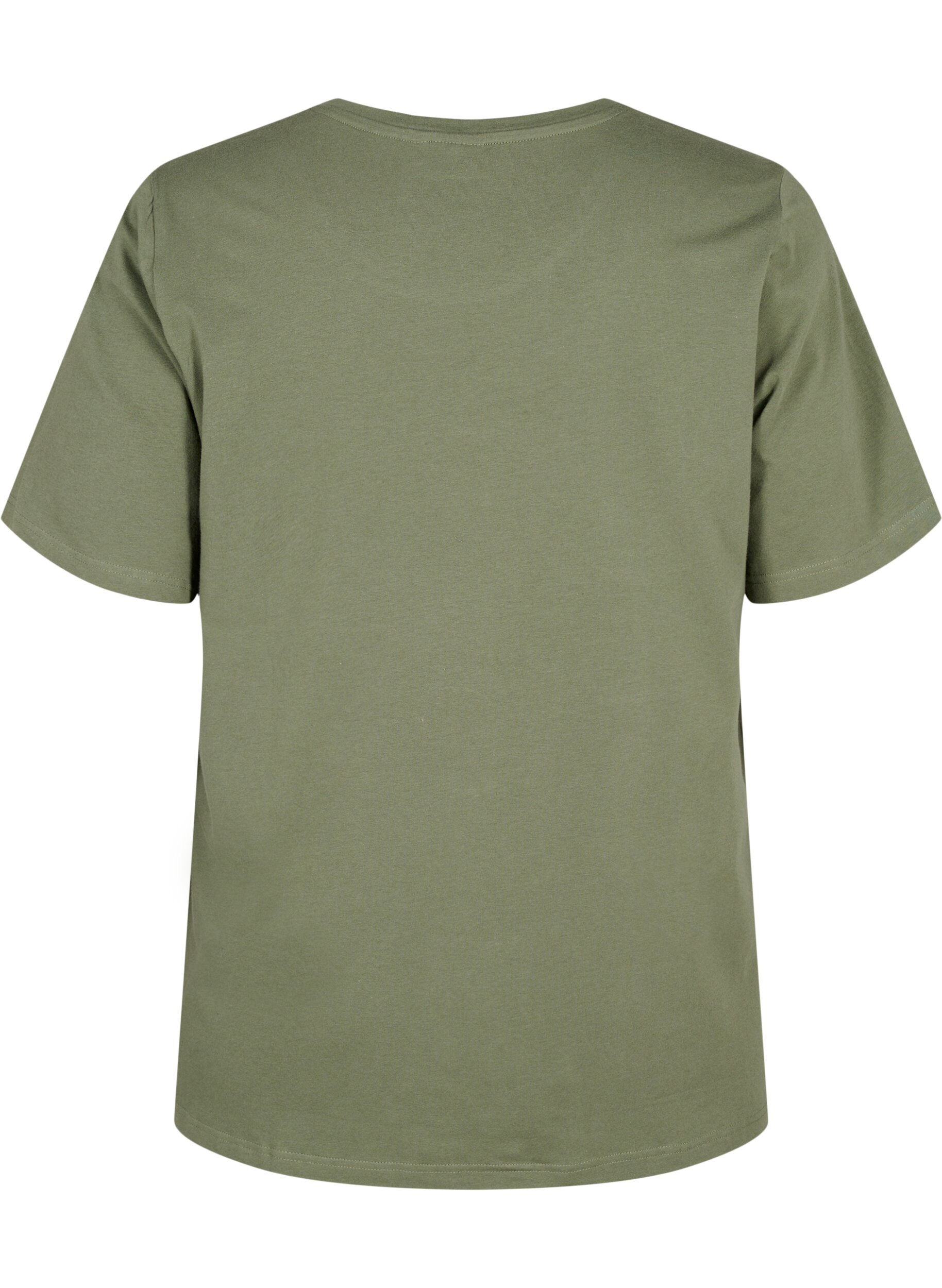 Zizzi T-shirt van biologisch katoen met geborduurde details, Thyme, Packshot image number 1