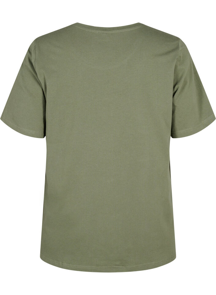 T-shirt van biologisch katoen met geborduurde details, Thyme, Packshot image number 1