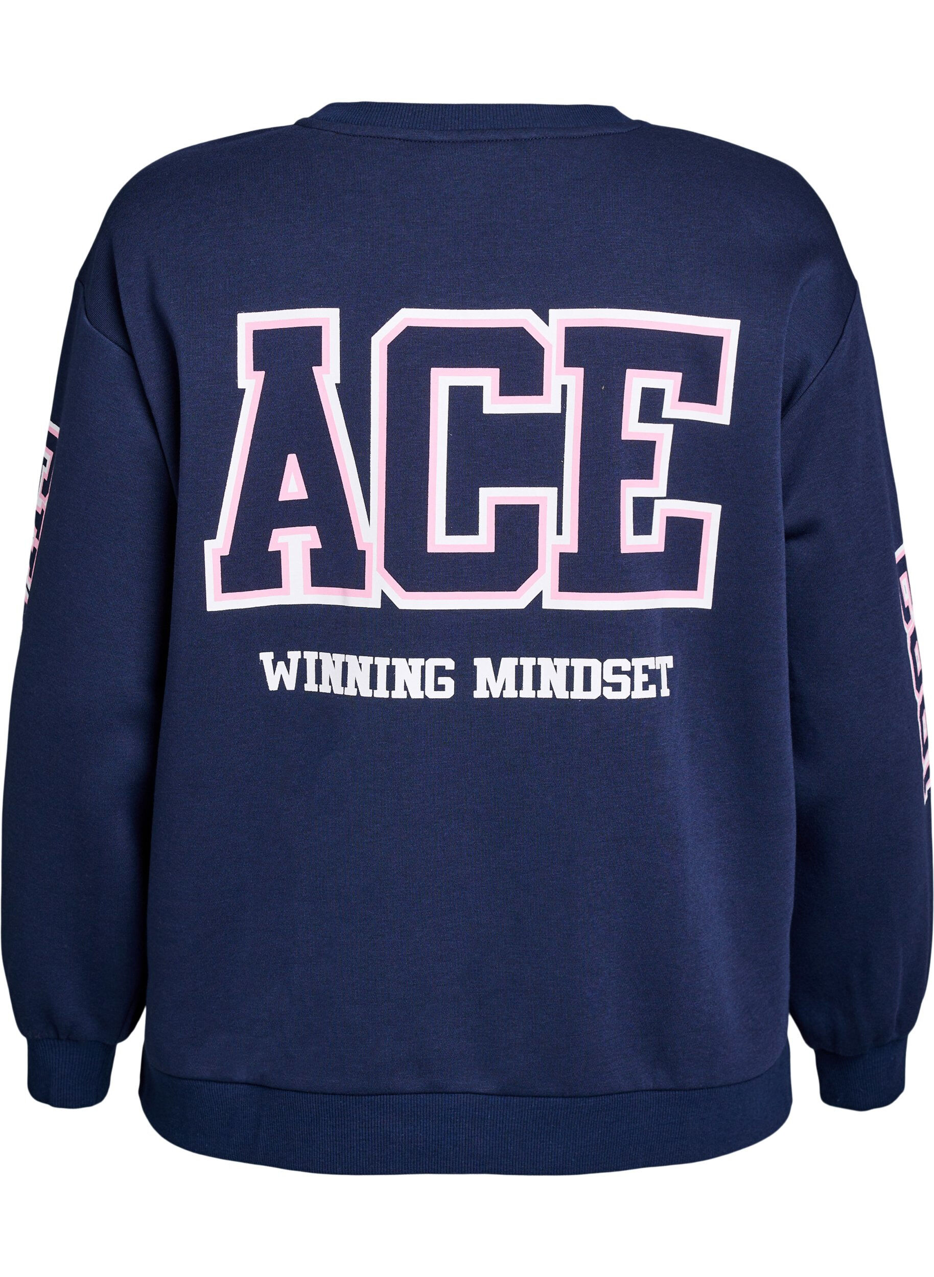 Zizzi Sweatshirt met statementprint op de mouwen en achterkant, Blauw, Packshot image number 1