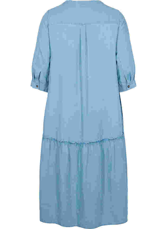 Midi-jurk met knoopjes en 3/4 mouwen, Light blue denim, Packshot image number 1